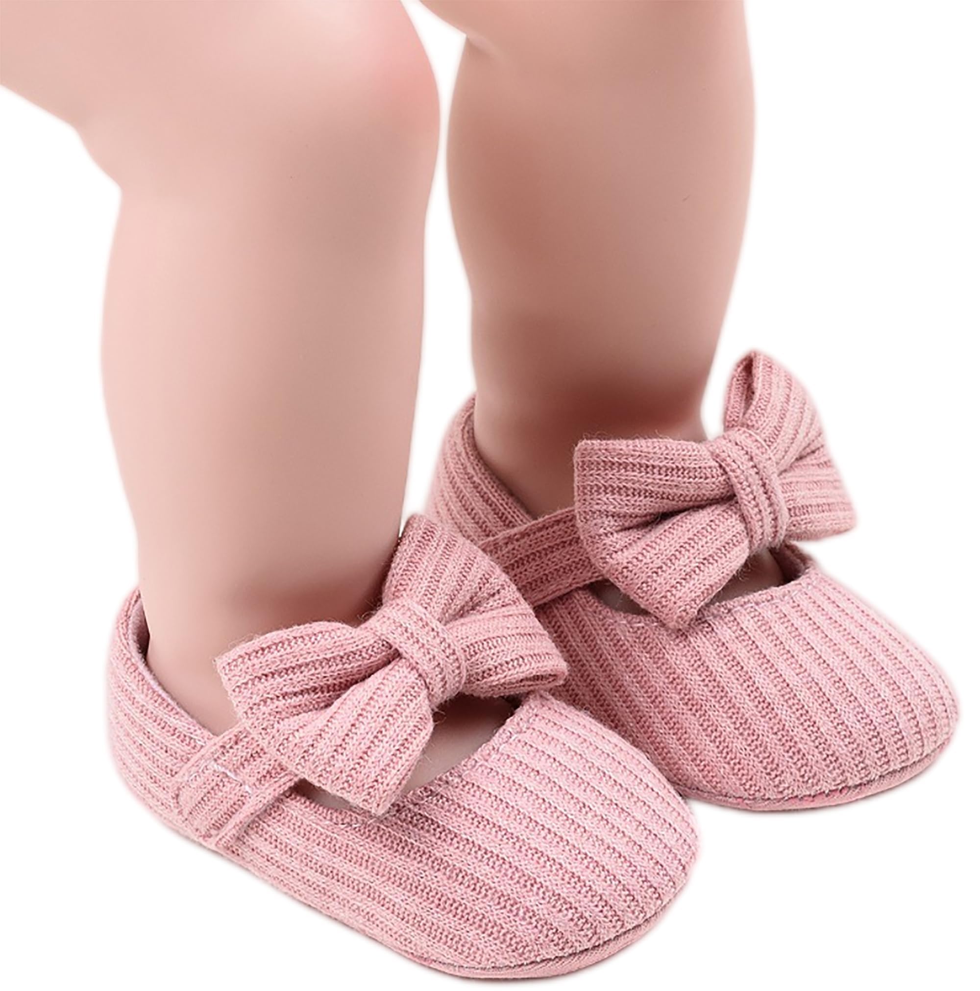 Mary-Jane-Flats with Bowknot Non-Slip Soft Sole First-Walkers Crib Shoes Princess Shoes for Babygirls Newborns Infants Pink