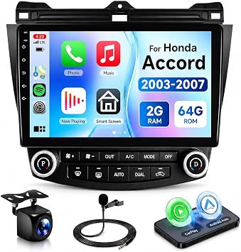 2+64G for Honda Accord 2003-2007 Android Car Radio Stereo with Wireless Carplay/Android Auto,10.1 inch 2.5D Touch Screen GPS Bluetooth WiFi USB FM SWC AHD Backup Camera