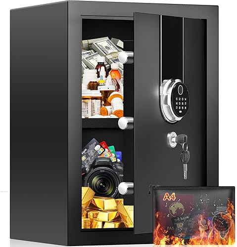 Caja de seguridad biométrica grande de 3.0 pies cúbicos, cajas fuertes personales para uso doméstico a prueba de fuego y agua con bloqueo de huellas