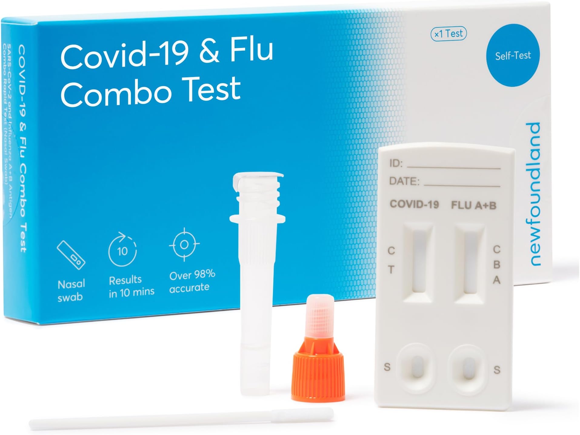 Newfoundland COVID & Flu Combo Test Kit - Dual Home Self-Testing for Influenza & COVID-19 - Rapid Results in 10 Minutes - Detects Coronavirus & Flu Strains - CE Certified - 1 Pack