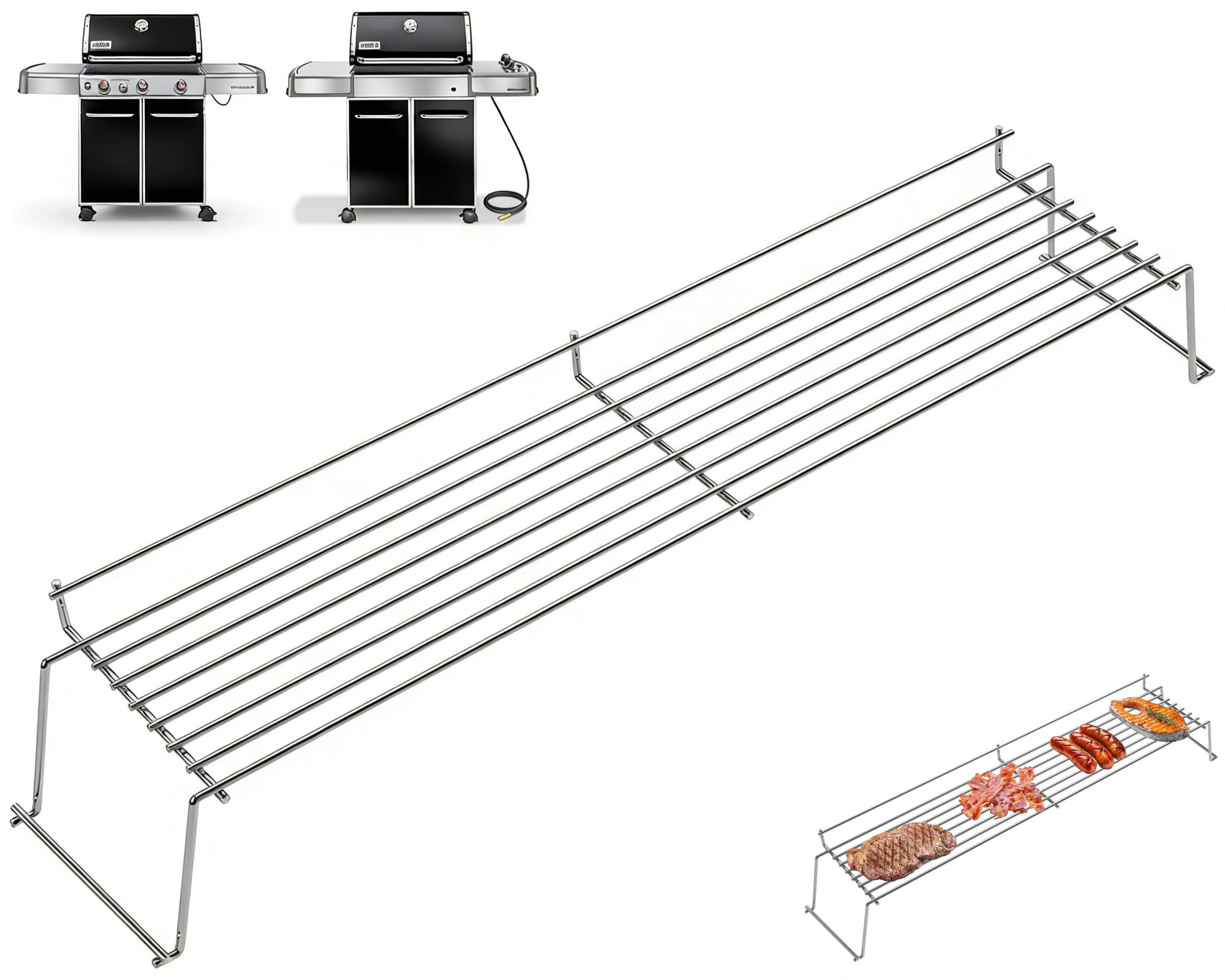 DcYourHome 65054 Warming Rack for Weber Genesis 300 Series (2007-2016), for Weber Genesis E310 E330 E320 S310 S330 S320 EP-330 EP-320 Grill Parts, Stainless Steel Warming Rack for Weber 81323 62749