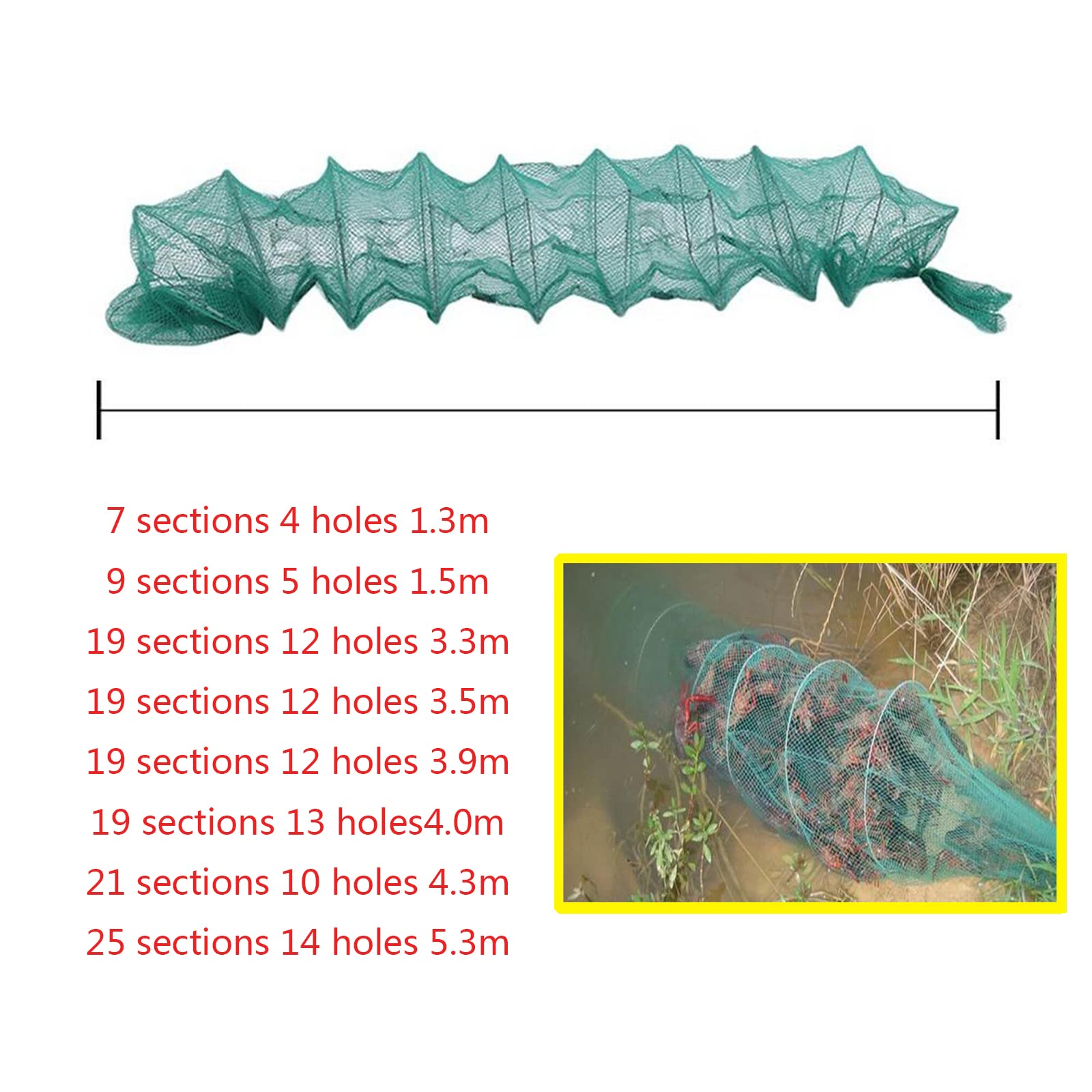 Filet Piège Pliable 3,3 M – 19+12 Trous, Nylon, Pour Crabe, Crevette, Poisson, Appâts