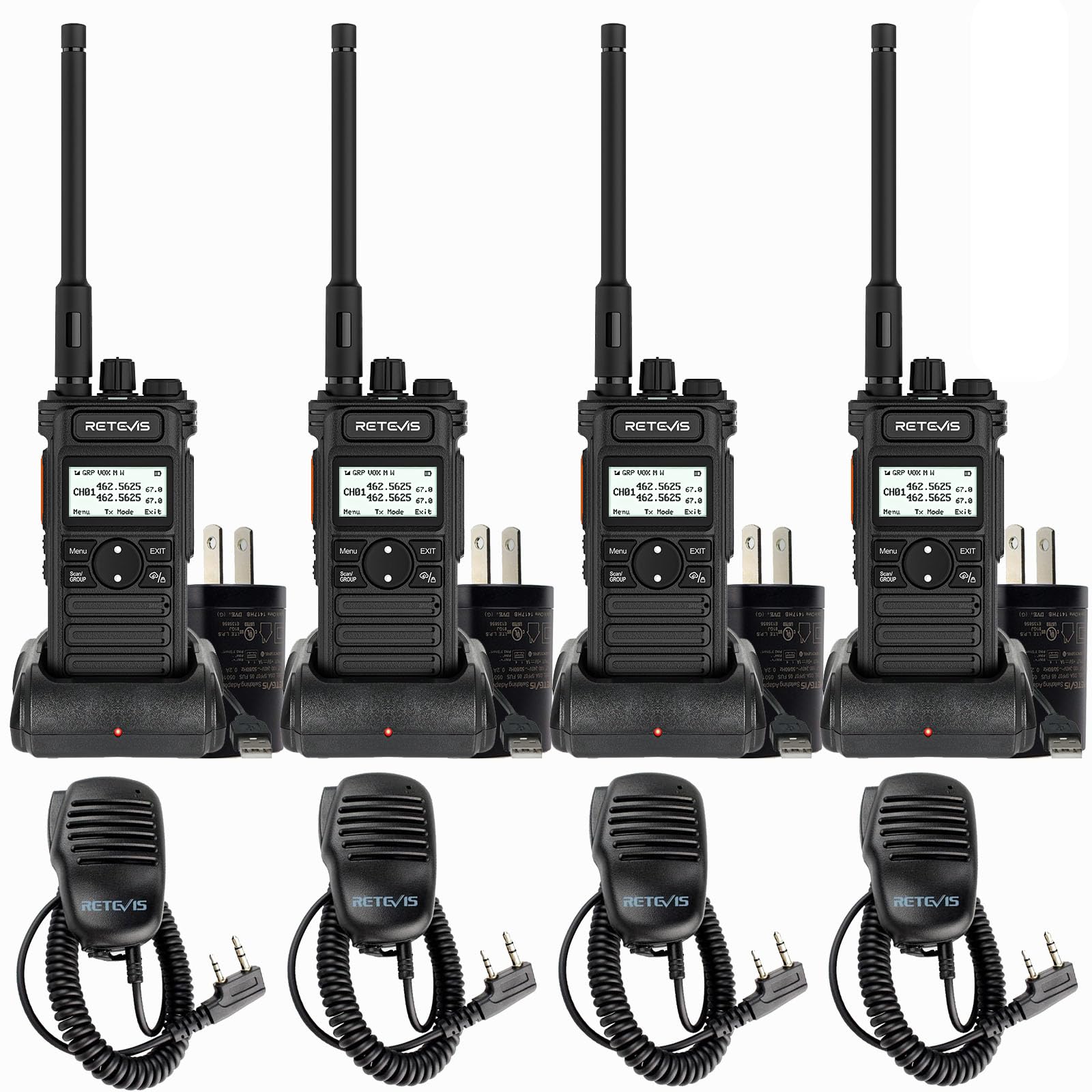 (2nd Gen RT86) Retevis RT86S Walkie Talkies with Shoulder Mic, Long Range 2 Way Radio with LCD Screen, Group Call, Type-C Charging, NOAA, Heavy Duty Two Way Radio, Business Radio for Industry(4 Pack)