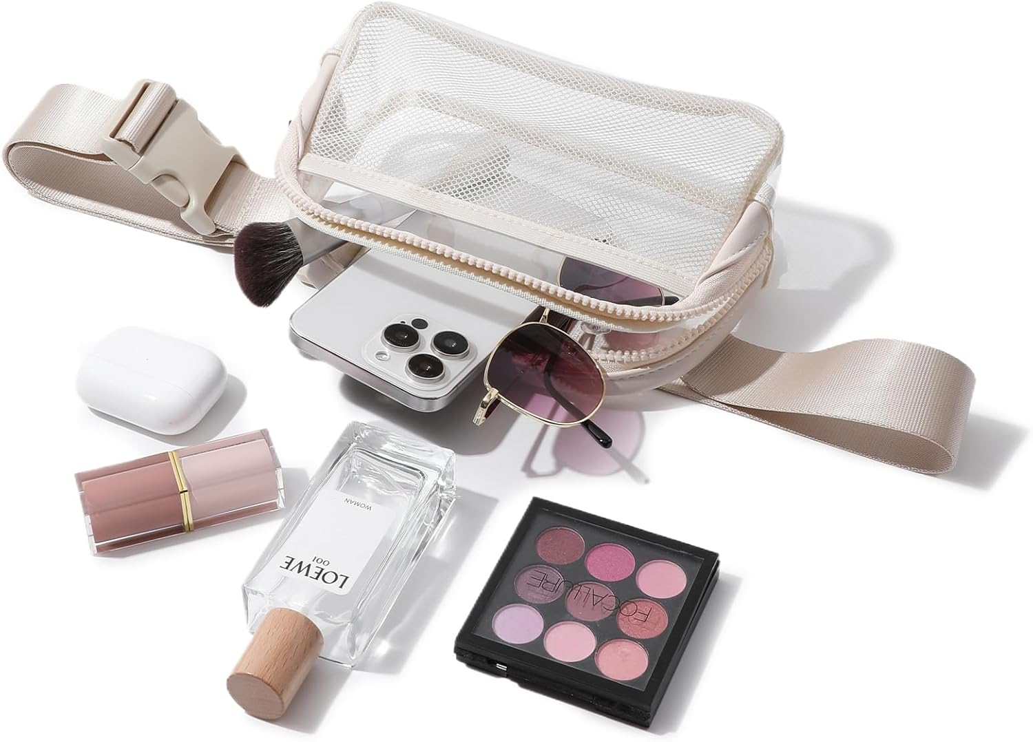 Clear Belt Bag Fanny Pack Stadium Approved, Small Leather Transparent Waist Bag with Adjustable Strap for Concerts Sports Events, Crossbody Purses for Men & Women (Beige) - Image 3