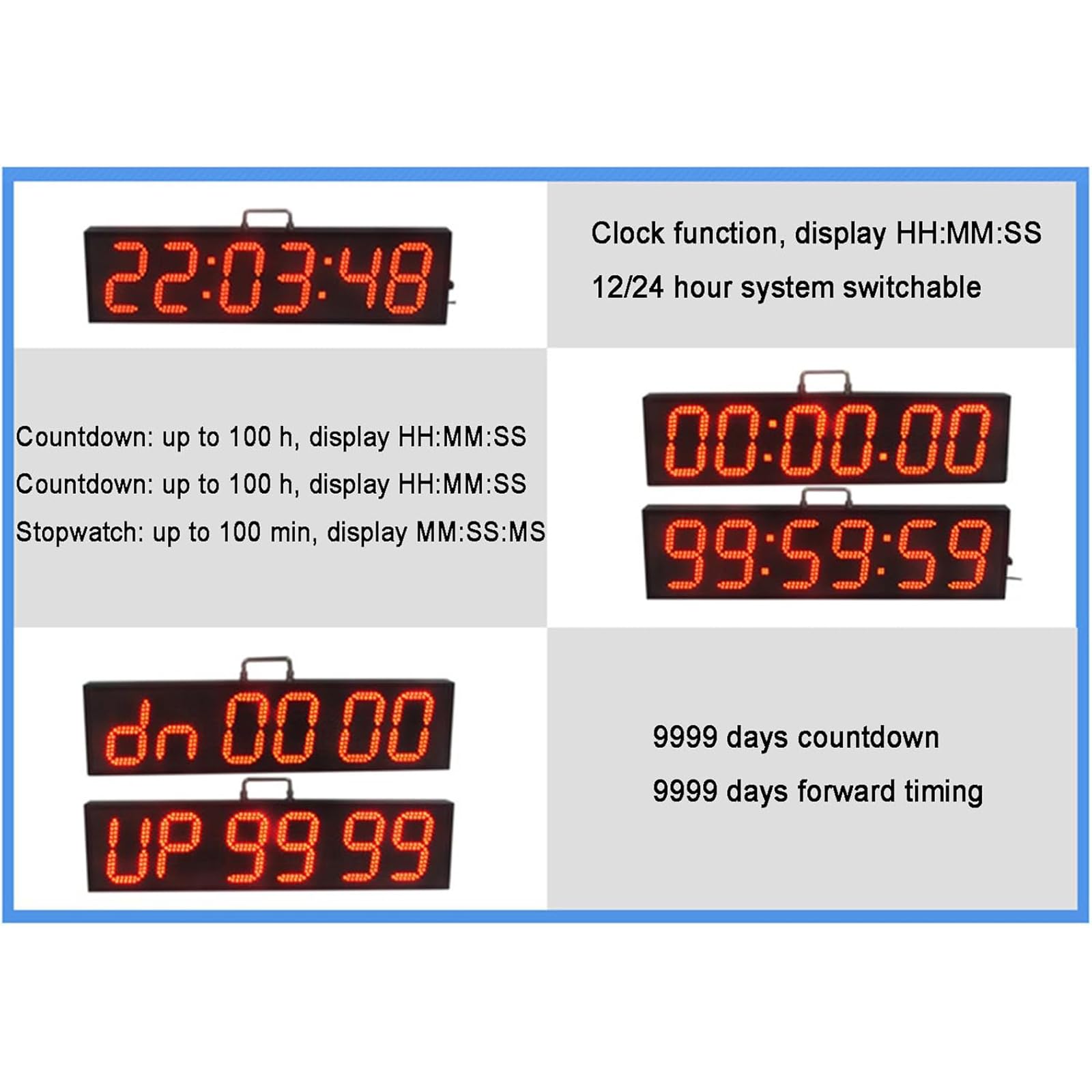 Timer da gara a LED, orologio digitale impermeabile, conto alla rovescia e fino a 3 livelli di luminosità, telecomando per eventi di maratona all'aperto