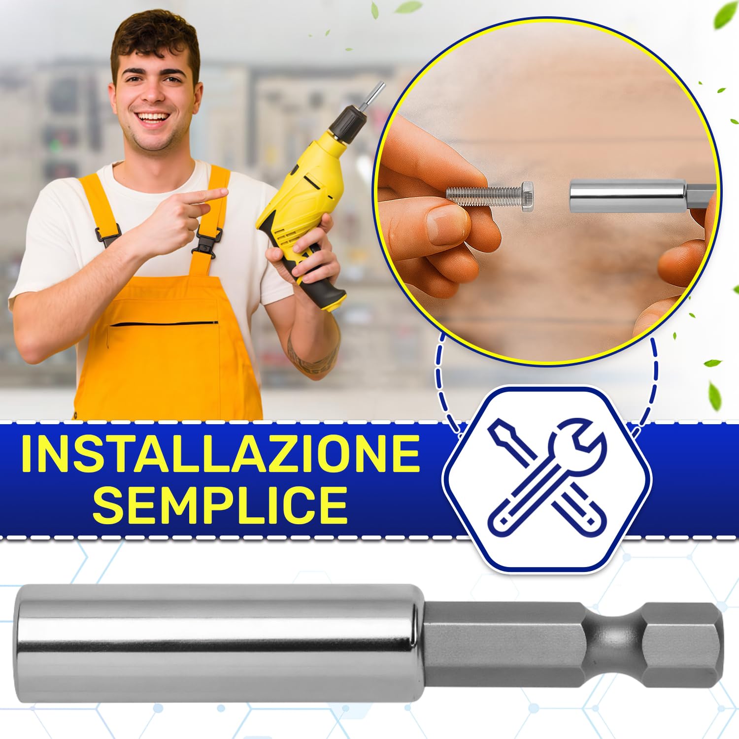 5 Pezzi Portainserti Magnetico 1/4" x 60 mm - Porta Inserti Universale per Trapano e Avvitatore - Realizzato in Alluminio e Acciaio al Cromo Vanadio - MONTERAL
