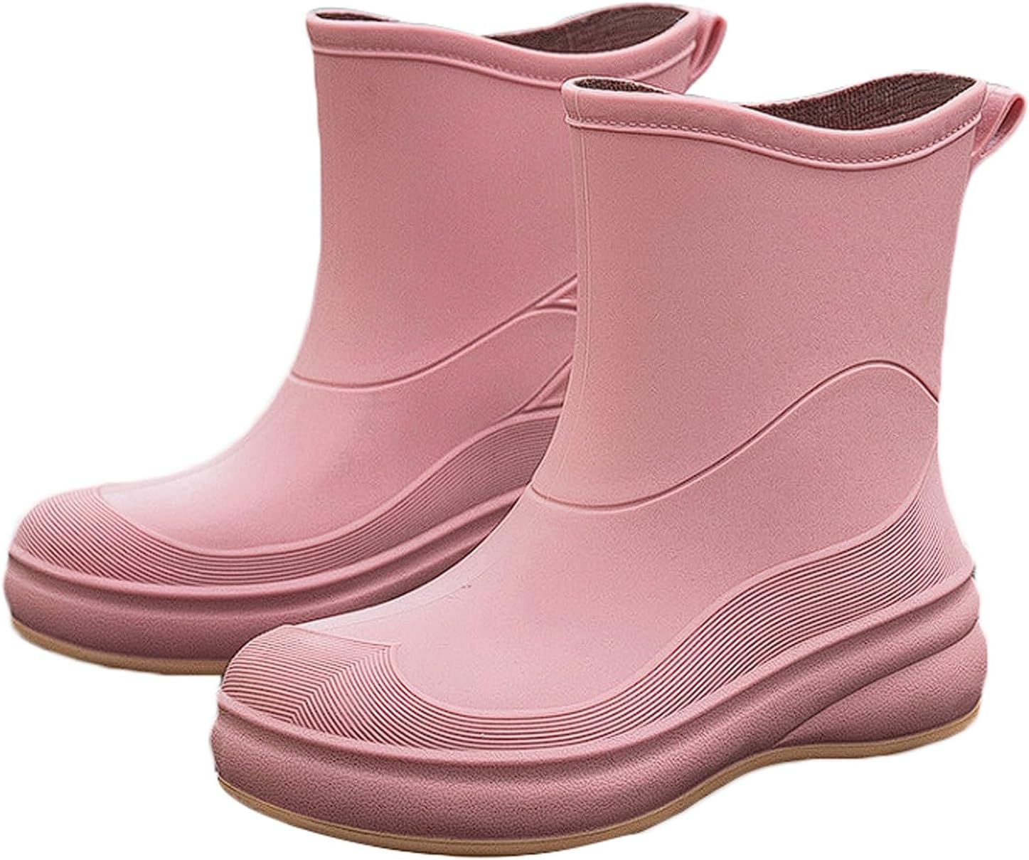 Women's Mid-Calf Winter Rain Boots Waterproof Non-Slip Overshoes for Kitchen Car Wash, Soft Sole Slenderizing Design Water shoes