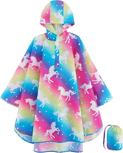 Vista 74 de WAWSAM Poncho de lluvia ligero para niños, impermeable, reutilizable Azul (Space Blue)