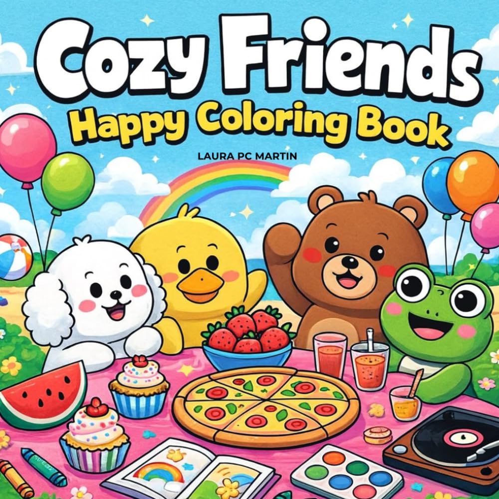 Cozy Friends Happy Coloring Book: Enjoy Relaxing Bold Animal Designs That Bring Joy Calm Mindfulness Creative Fun and Peaceful Moments