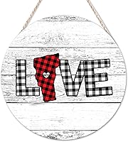 Vista 1 de Welcome Sign Vermont Map Heart Love Round Wooden Sign Rustic Buffalo Plaid State Map Silhouette Sign Christian Quote Wall Decor Farmhouse Rustic