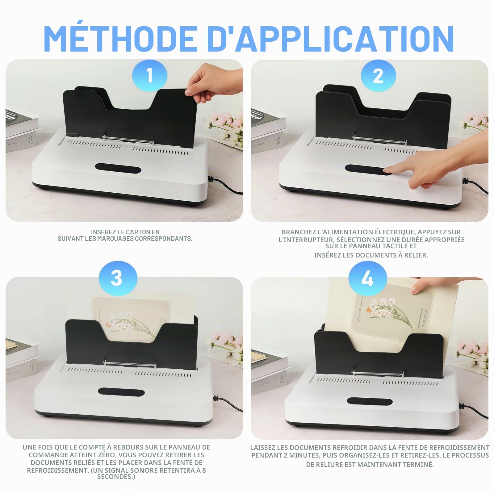 Machine de Reliure Thermique, Capacité 500 Feuilles, Panneau Tactile Numérique, Refroidissement par Air, Relieuse A4/A5 avec 10 Couvertures