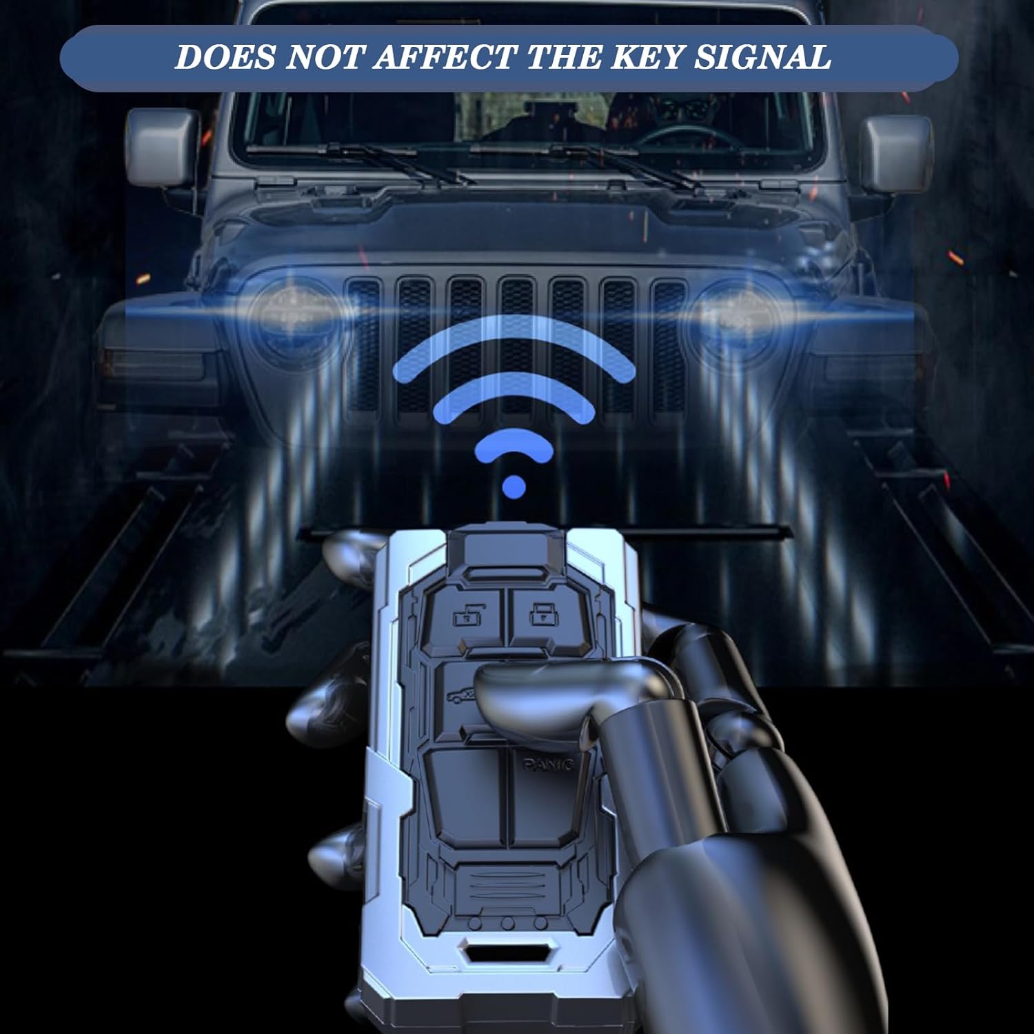 Compatible with Jeep Key Fob Cover with Keychain Heavy Metal Protection Key Case for Grand Cherokee Renegade Chrysler 200 300 Dodge RAM Durango Challenger Journey Dart Fiat Smart Key (Silvery)