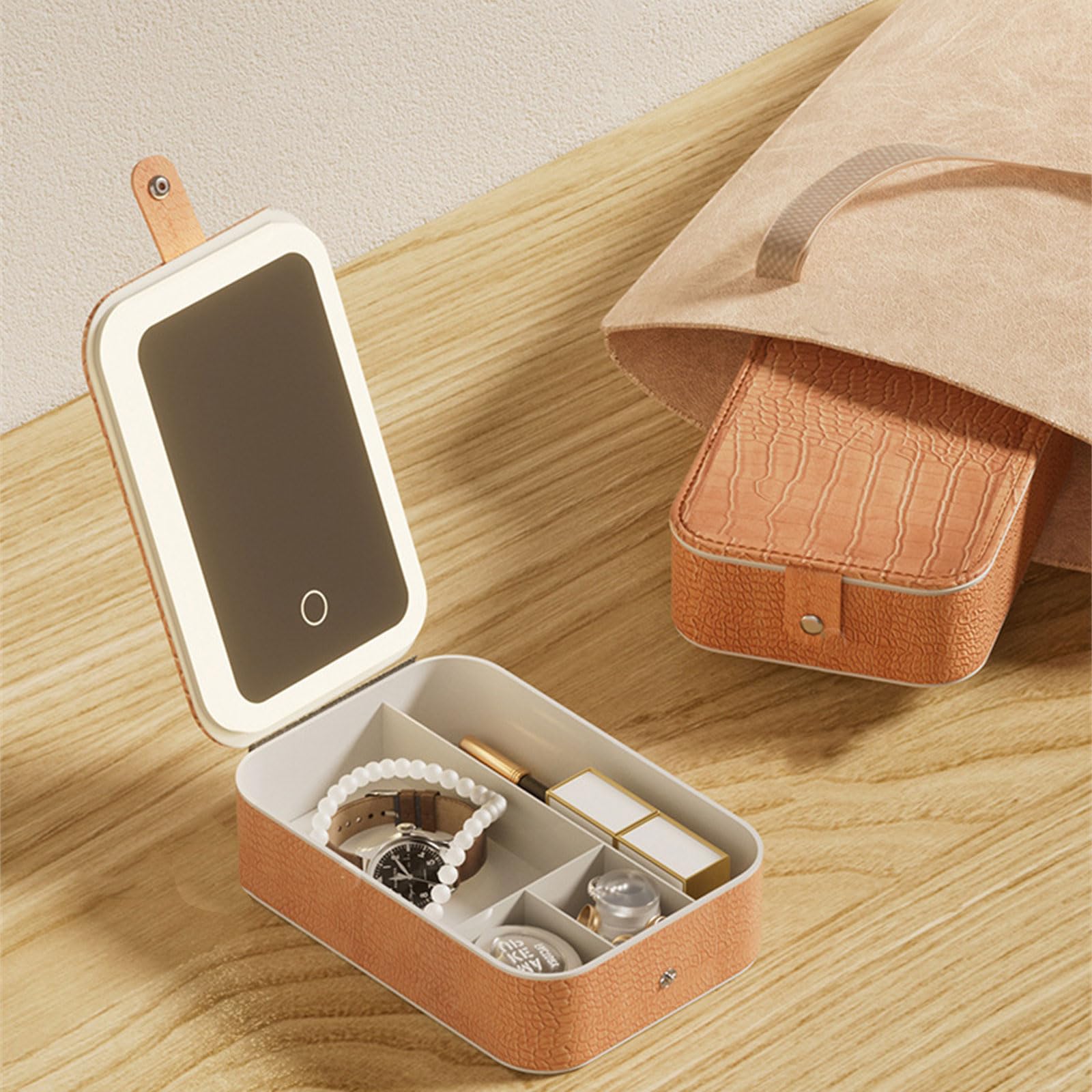 Organisateurs de bijoux à compartiment polyvalent avec maquillage LED intégré Étui de rangement de voyage à la mode pour un usage quotidien Organisateurs de bijoux