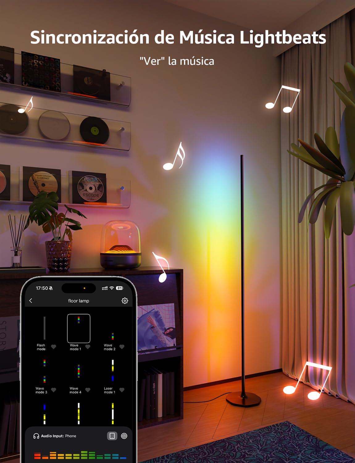 Lepro OE1 AI Lámpara de Pie Inteligente, Control de Voz, Sincronización Música, Fonciona con Alexa y Google Home, Diseñador de Iluminación AI Personalizado, Luz Pie Ambiental para Dormitorio, Sala