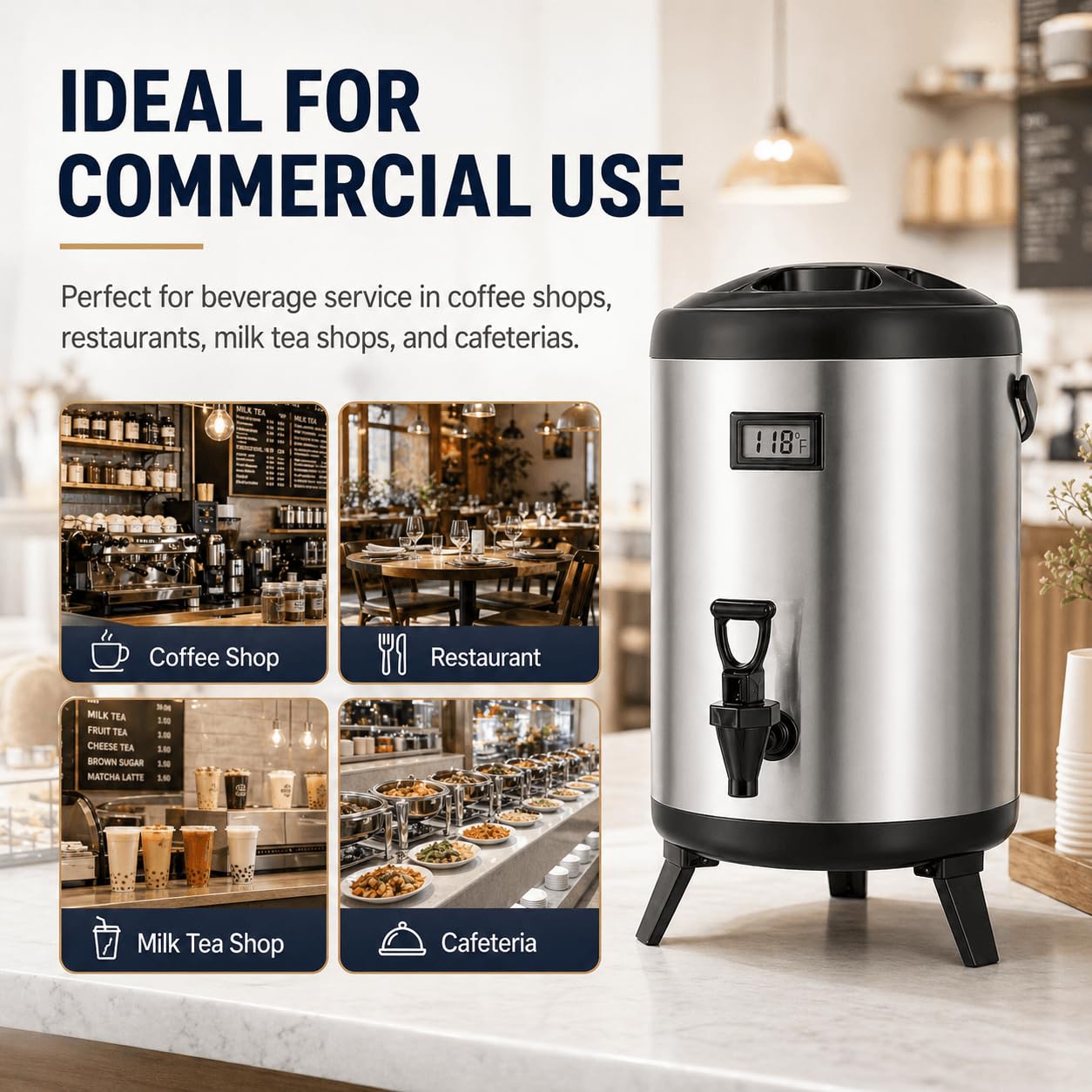 Dispensador de bebidas aislado de 3.2 galones, servidor térmico de café y bebidas de 12 litros con espiga, recipiente de bebidas frías y calientes no eléctrico para jugo, té, leche o chocolate