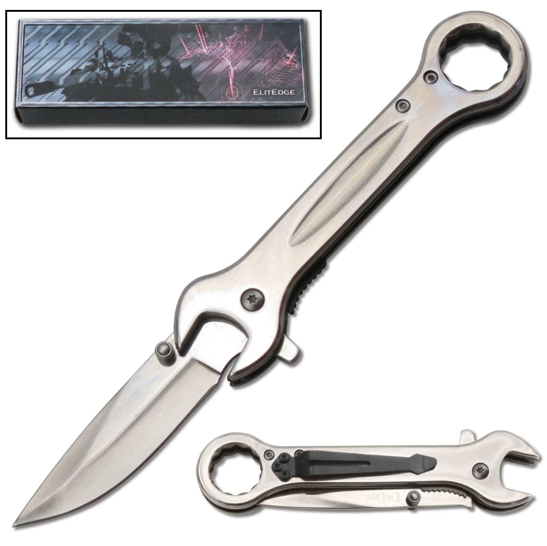 7.5" Black Wrench Tactical Spring Assisted Open Folding Pocket Knife Multi-Tool
