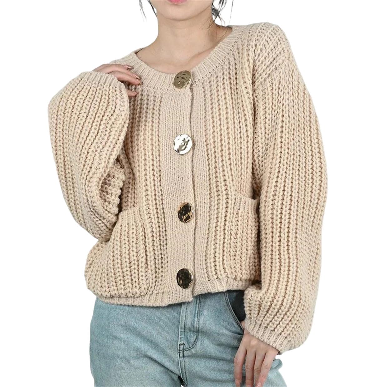 Women Knitted Cropped Cardigans Sweaters Ladies Casual Button Sweater Long Sleeve Cardigan