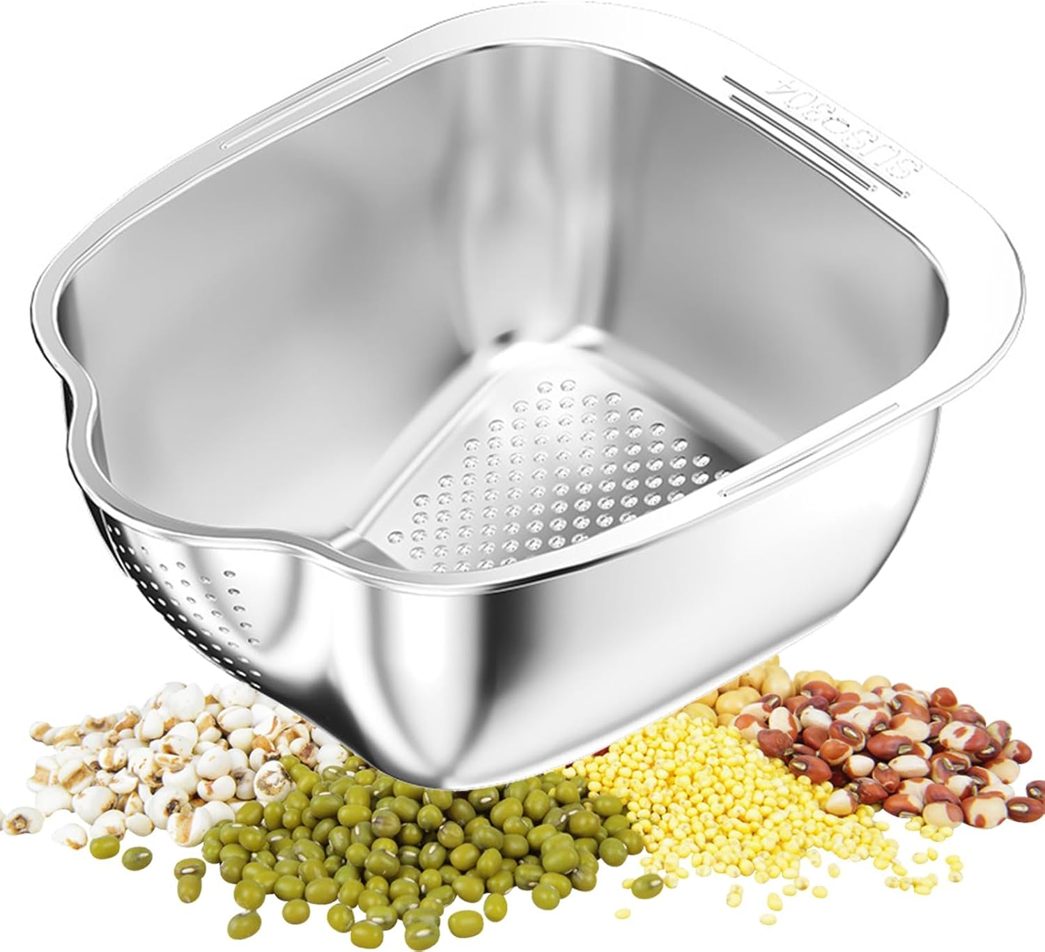 KASTWAVE Rice Washer Strainer Bowl, Stainless Steel Rinser With Side Drainers Small Colander, Versatile Kitchen Tool, for Cleaning Fruits, Vegetables, and Beans KASTWAVE Rice Washer Strainer Bowl, Stainless Steel Rinser With Side Drainers Small Colander, Versatile Kitchen Tool, for Cleaning Fruits, Vegetables, and Beans