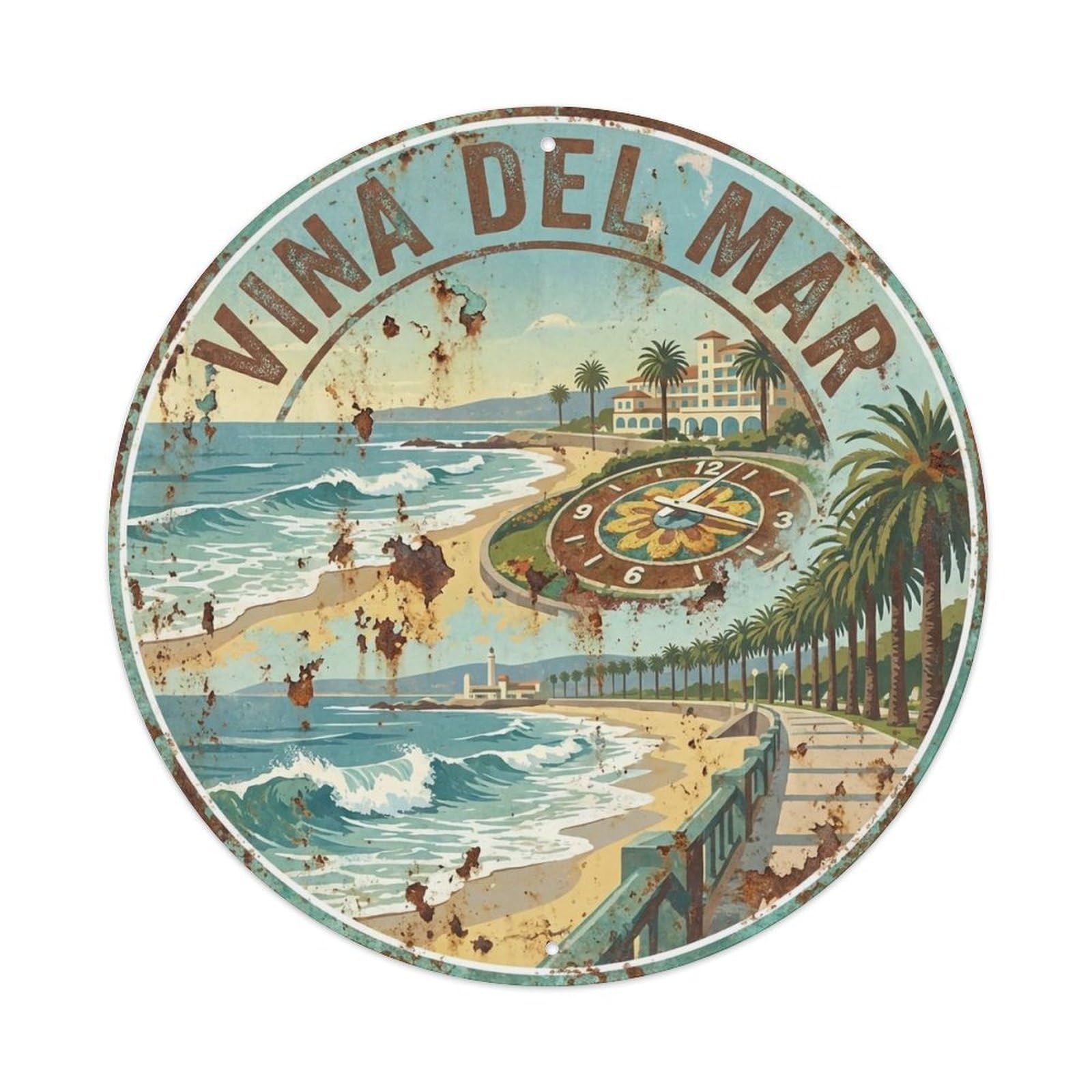Retro Travel Chile Vina Del Mar Vintage Metal Tin Sign Plaque Wall Decor for Cafe, Club Bar, Office, Garden Metal Poster 8x8Inch