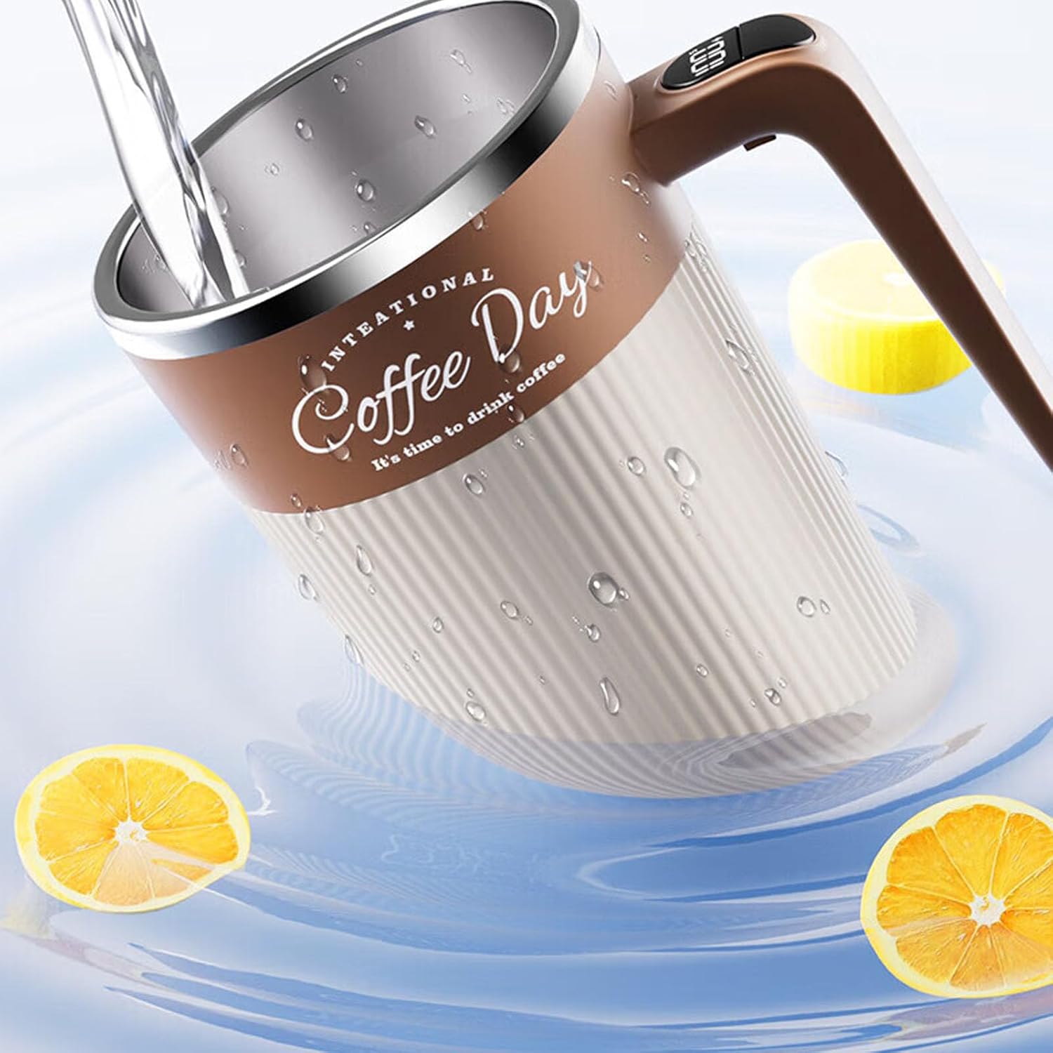 USB Rechargeable Automatic Stirring Coffee Cup with Temperature Display Stainless Steel Office Mug Stirring Coffee Cup