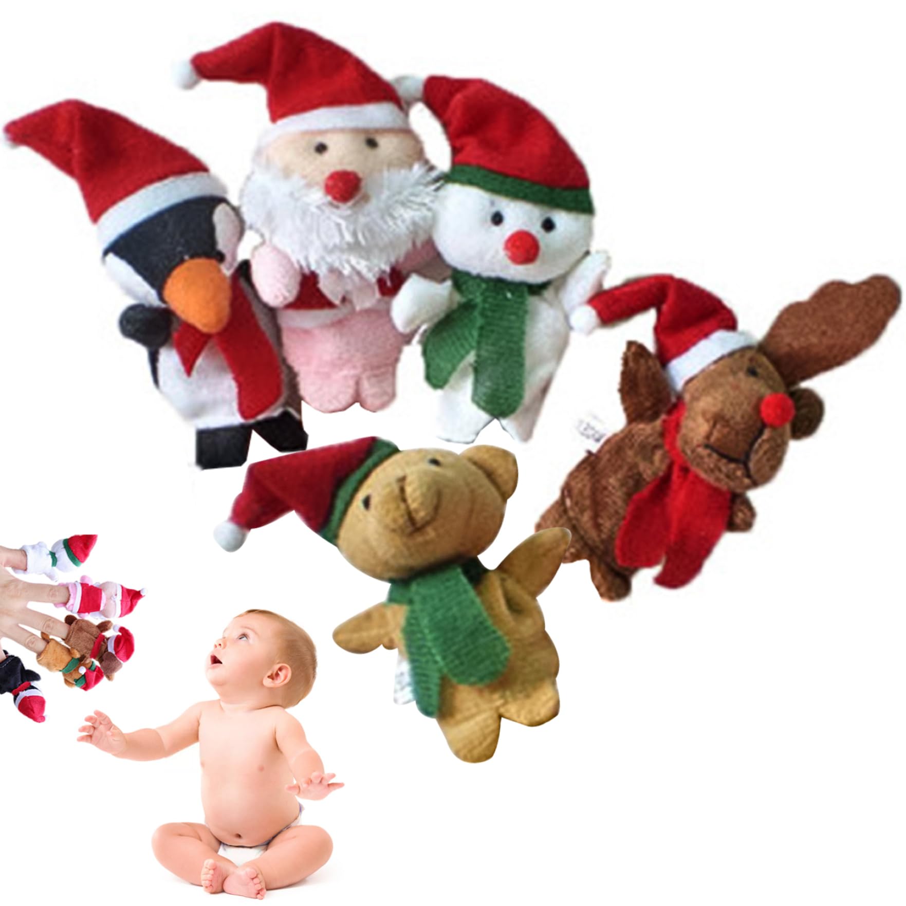 Títeres de dedo de Navidad con muñecas de Papá Noel y reno para fiestas de niños 8