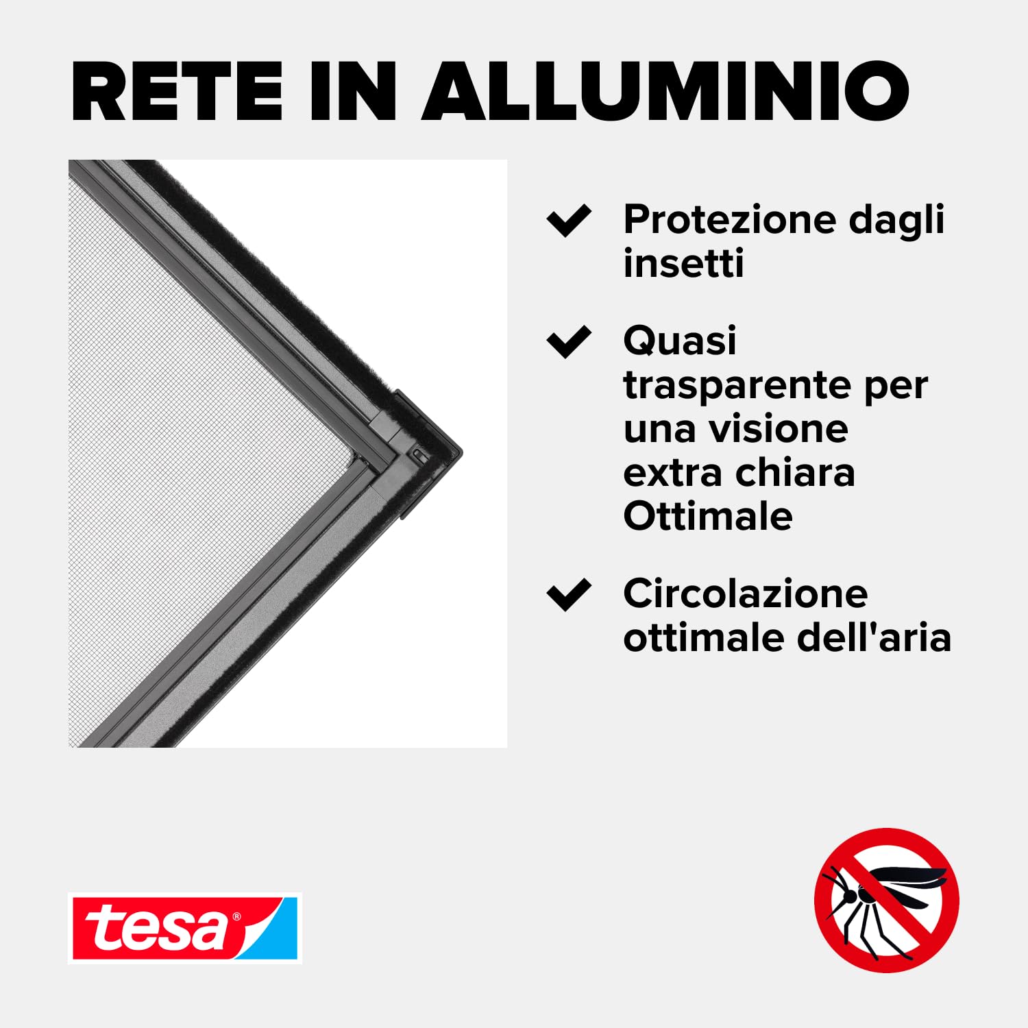 tesa Insect Stop Rotolo di Ricarica per Zanzariera in Alluminio - Rete per zanzariere regolabile - Resistente ai raggi UV - Grigio - 120 cm x 250 cm