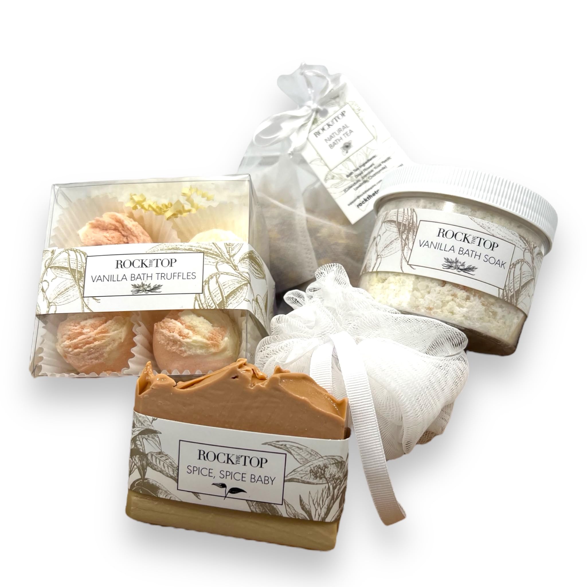 Rock the Top Relaxation Gifts for Women. 6 Self Care Gifts, Mineral-Rich Vanilla Bath Salt, Pumpkin Spice Bath Soap, Bath Bomb Truffles. Spa kit That