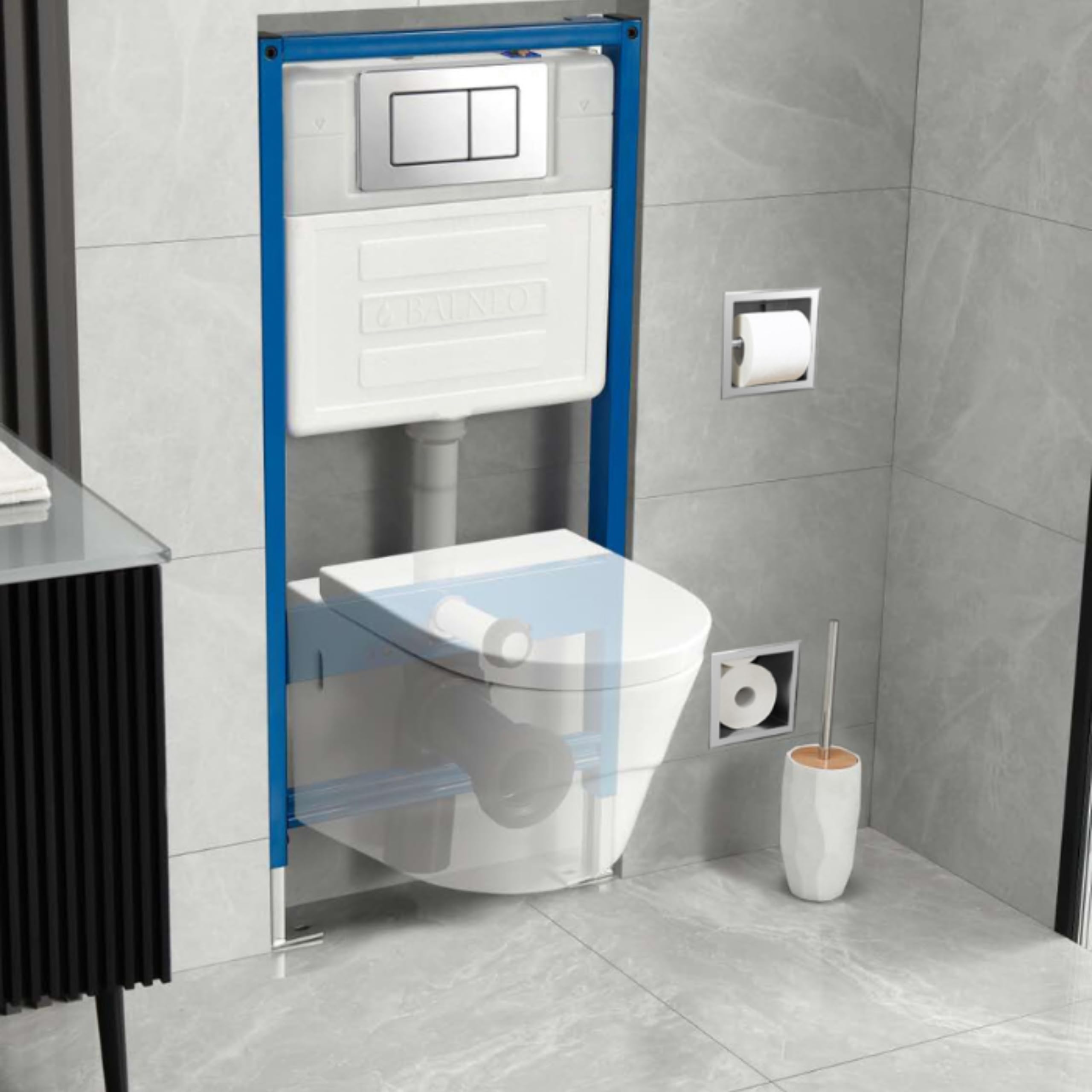 Módulo de Pared para WC Suspendido, Cisterna Empotrada, Kit Completo de Montaje, Soporta 400kg, Marco de Acero Resistente, Doble Descarga, Aislamiento Antivibración, Fix-Frame Slim Next