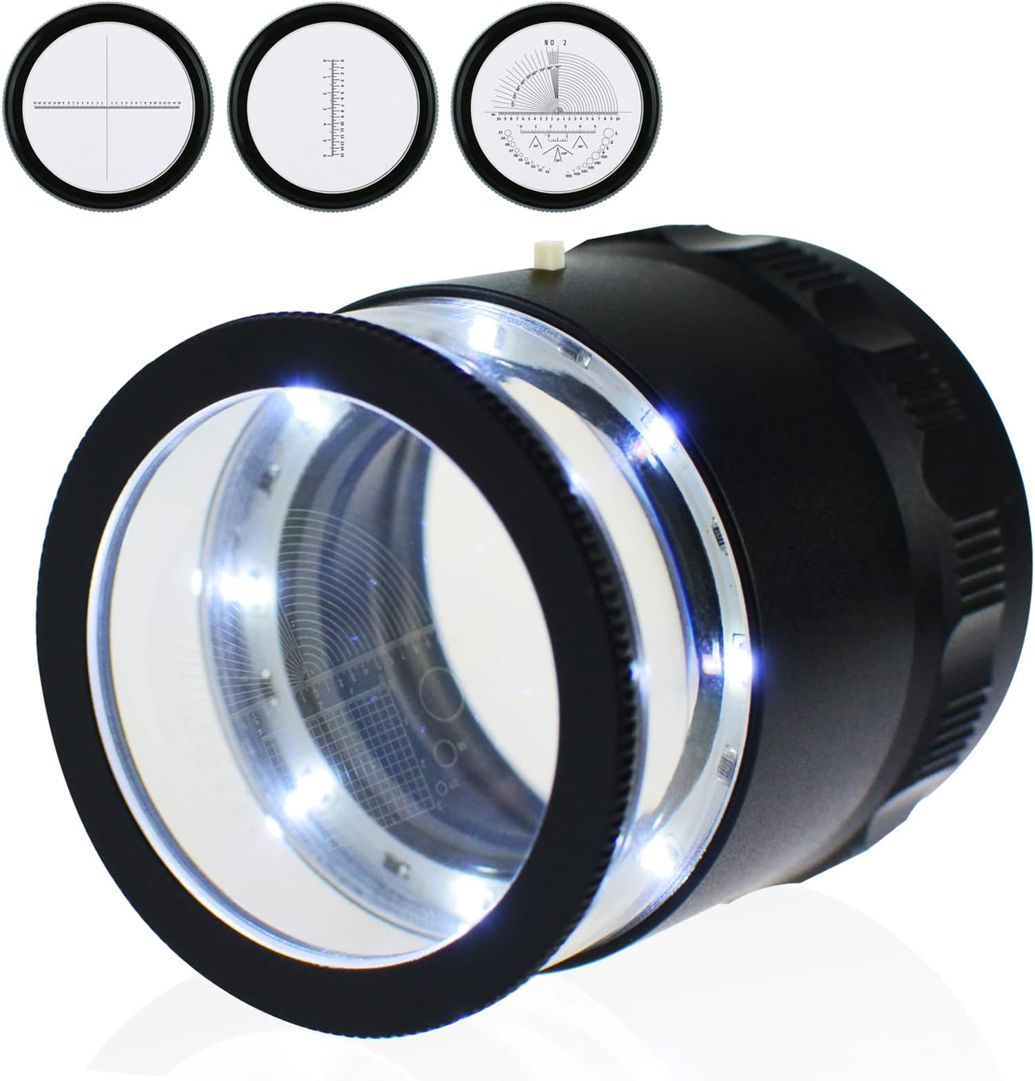 DANOPLUS Scale Loupe 10x Magnification 8 LED Light 4 Glass Scale Chart Jewelers Eye Loupe Magnifier 25mm Field of View