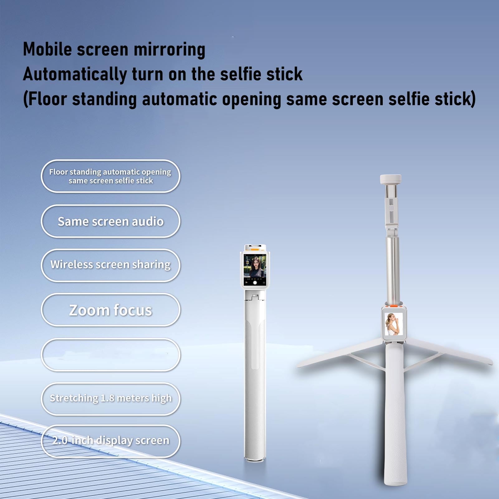 Goshyda Stick per Selfie Treppiede Telefonico, Supporto per Treppiede per Cellulare Pieghevole con Schermo Selfie da 2 Pollici, Supporto a Schermo Bluetooth WiFi, per Viaggi in Live