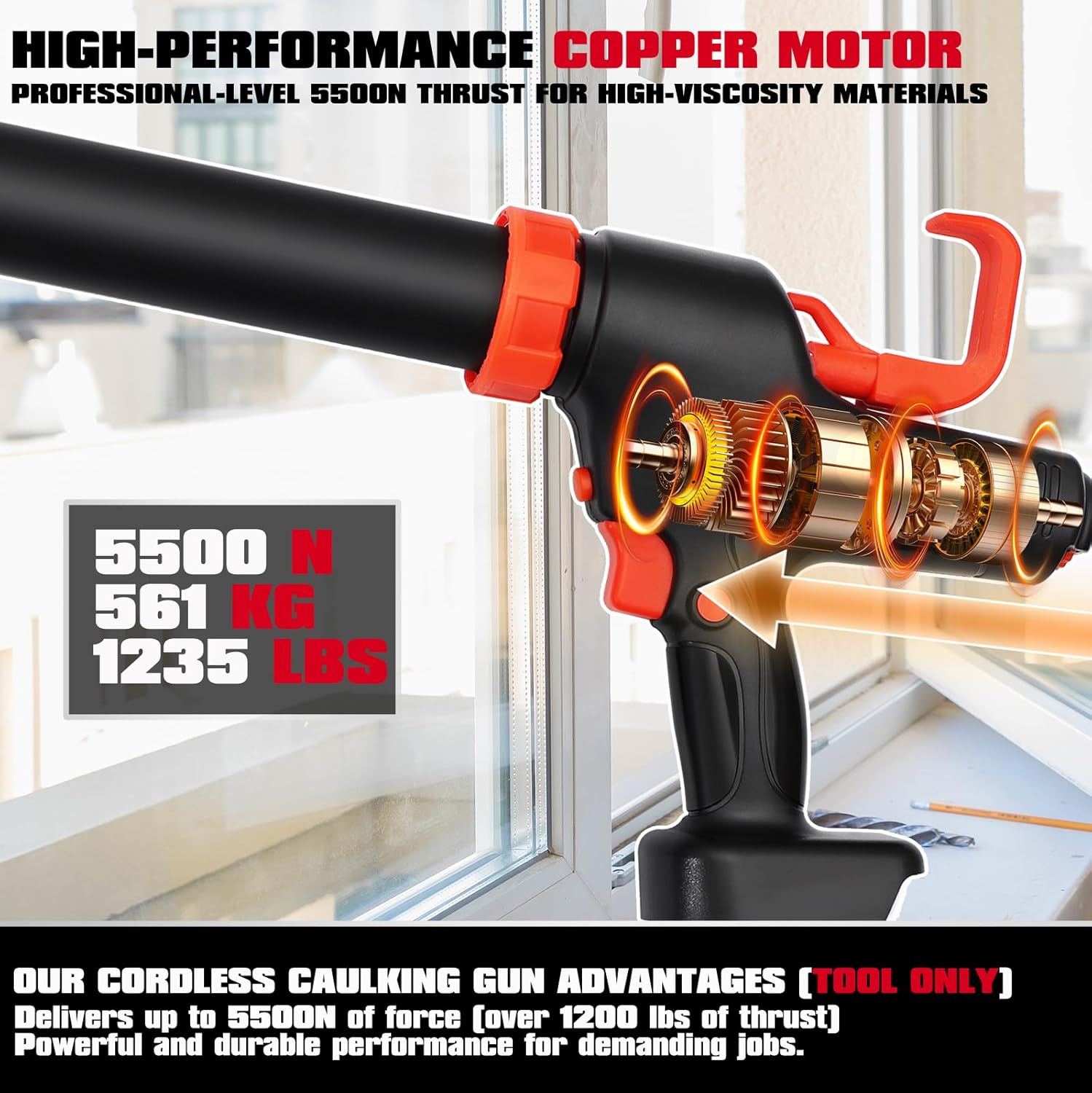 5500N Cordless Sausage Gun, 6-Speed Power, 1200 ml/min Output, 20oz Sausage & 300ml Cartridge Compatible, Anti-Drip, Compatible with Makita 18V & DEWALT 20V MAX, Tool Only (Battery Not Included)