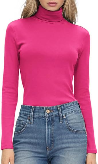 HOTOUCH Womens Turtleneck Long Sleeve Shirts Casual Basic T Shirts Lightweight Base Layer Solid Slim Fit Tops