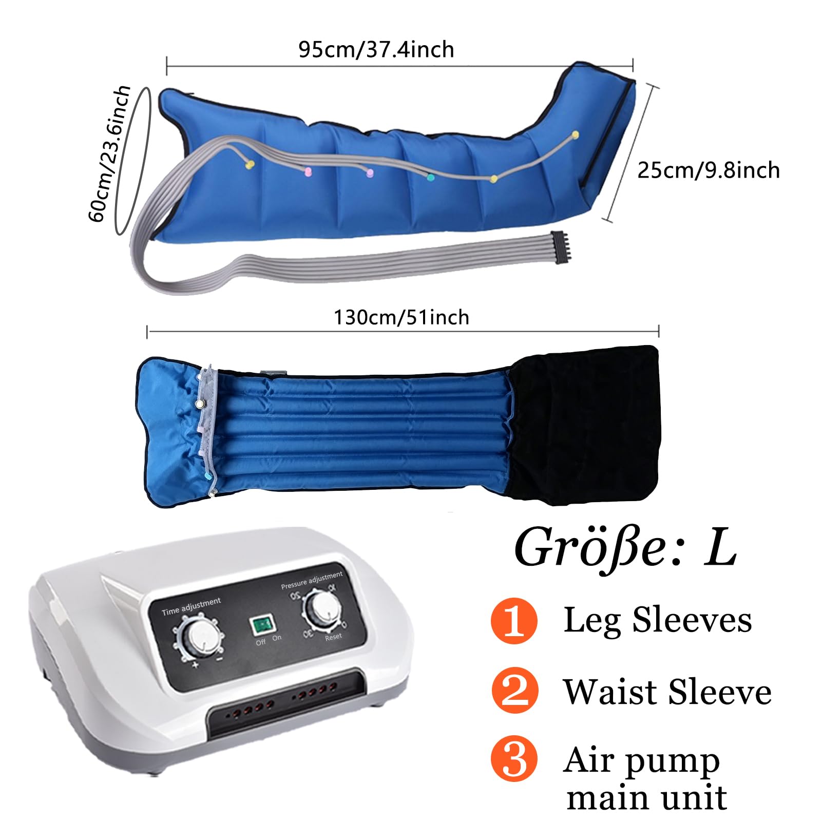 Aparato de drenaje linfático, 6 cámaras, presoterapia, aparato de compresión de aire, aparato de drenaje linfático, dispositivo de masaje para piernas XL (2 patas + talla, L)