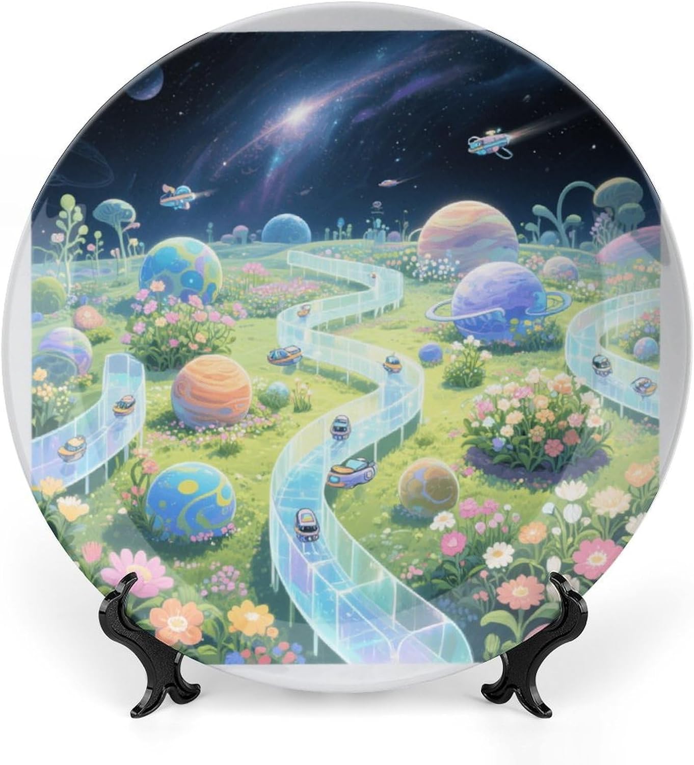 Bone China Decorative Plates Interstellar Garden Ceramic Decorative Plate Wall Decor with Display Stand Ceramic Ornaments for Wall Hanging Decoration