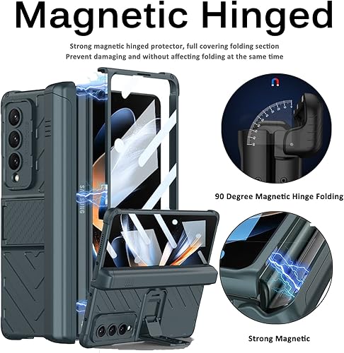 Miniatura 3 de Miimall Funda para Samsung Galaxy Z Fold 4, Z Fold 4 Hinge Bumper Protector de pantalla de vidrio templado integrado Soporte ajustable Ranura para