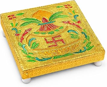 Worship House Small Wood/Meena Chauki/Patla/Pooja bajot/moti bajot/chorang/Gift Article/puja Item 5 x 5 inches Golden