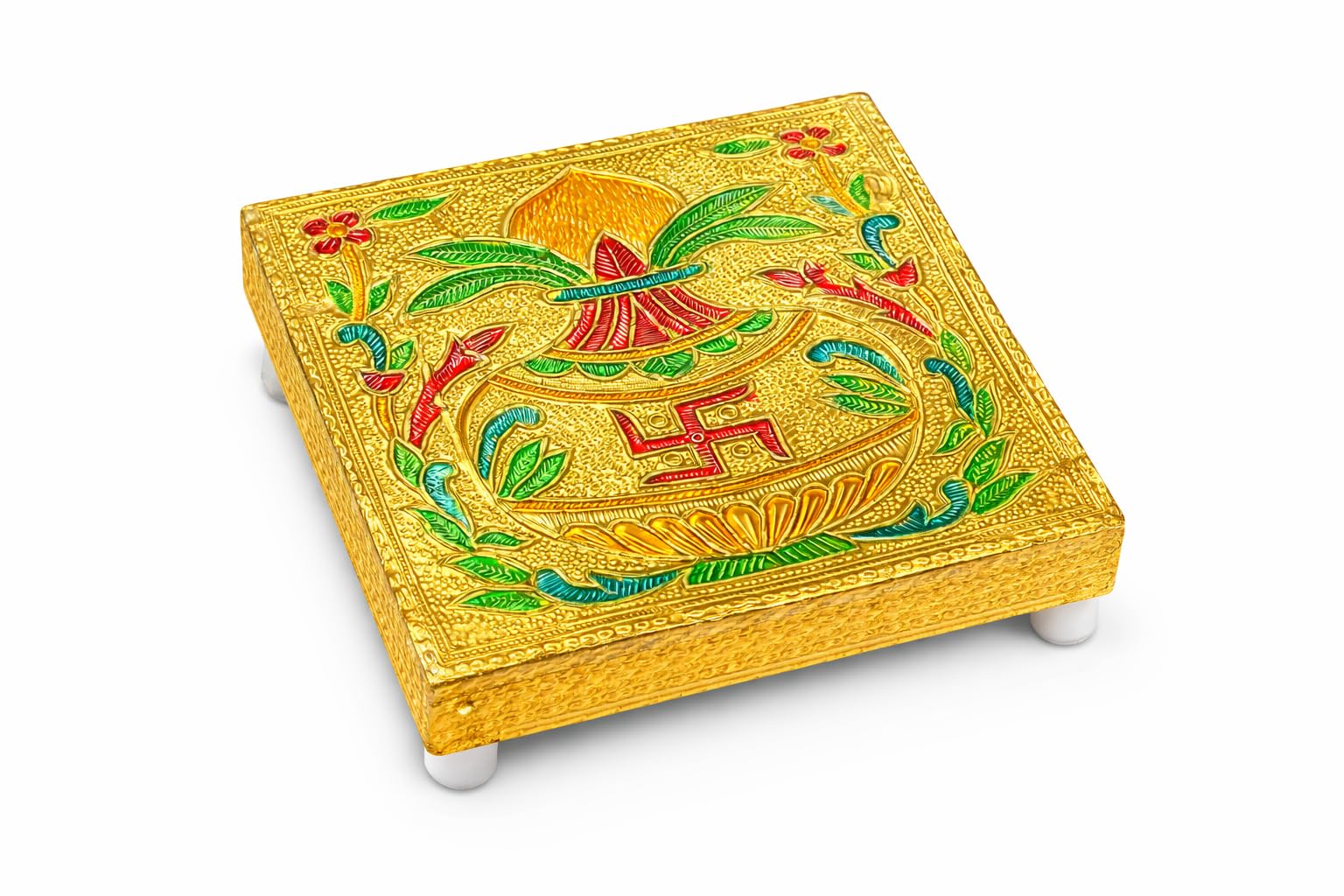 Garden Of Arts Golden Worship House Small Wood/Meena Chauki/Patla/Pooja Bajot/Moti Bajot/Chorang/Gift Article/Puja Item (5 X 5 Inches)