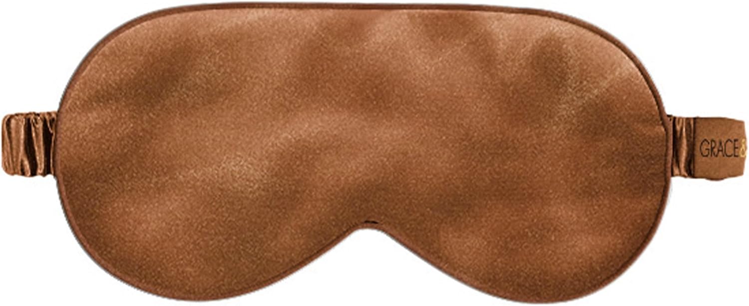Grace & Company Silky Satin Eye Mask for Women – Premium Brown Satin Silk Sleep Mask – Hydrating, Ultra Soft & Lightweight Vegan Sleeping Mask – Cardamom