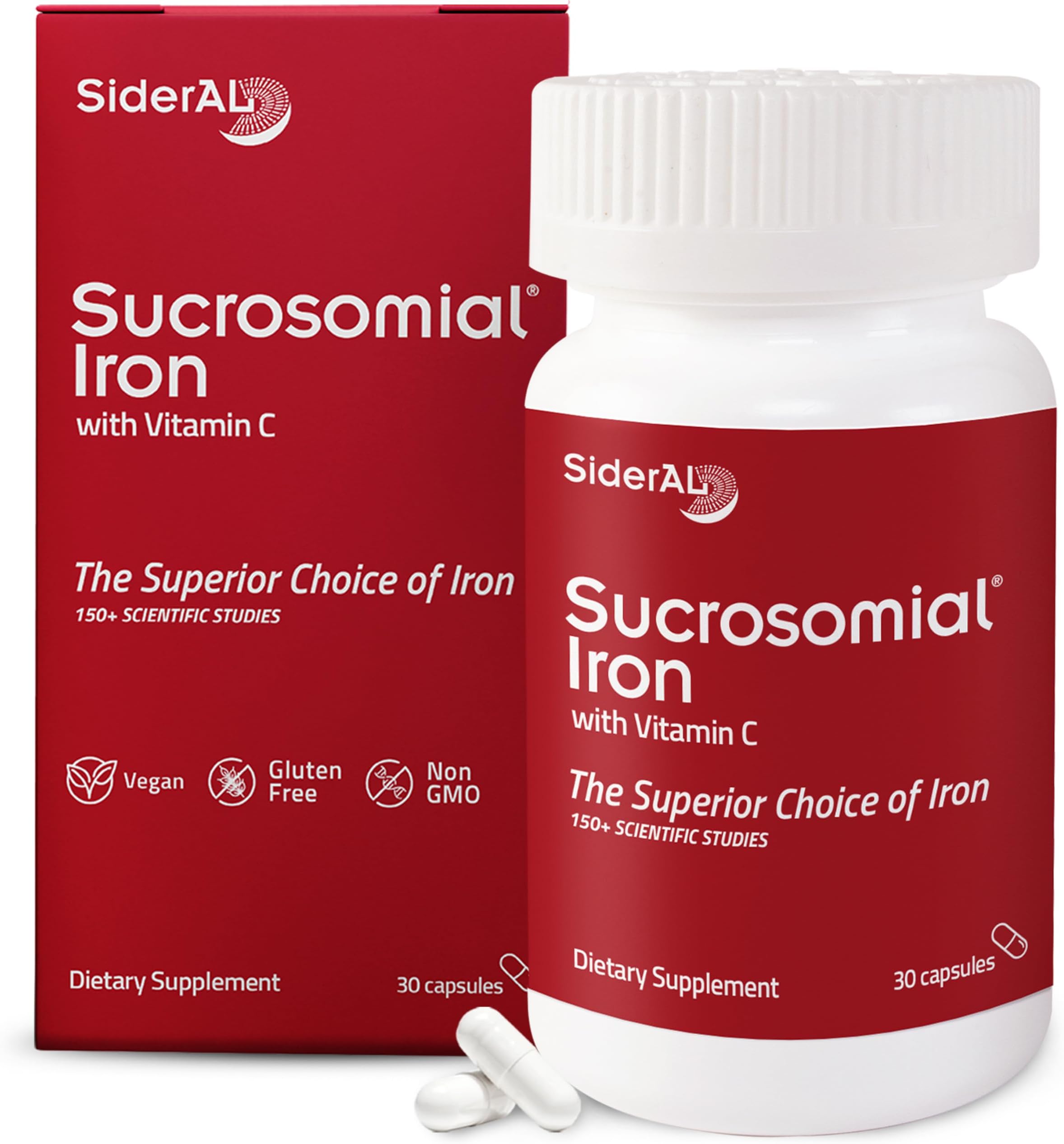 SiderAL Forte Sucrosomial Iron Supplement for Women and Men - Clinically Proven to Increase Levels without Side Effects, Gentle on Stomach, 7x Higher Absorption for Anemia & Energy, Vitamin C, 30ct