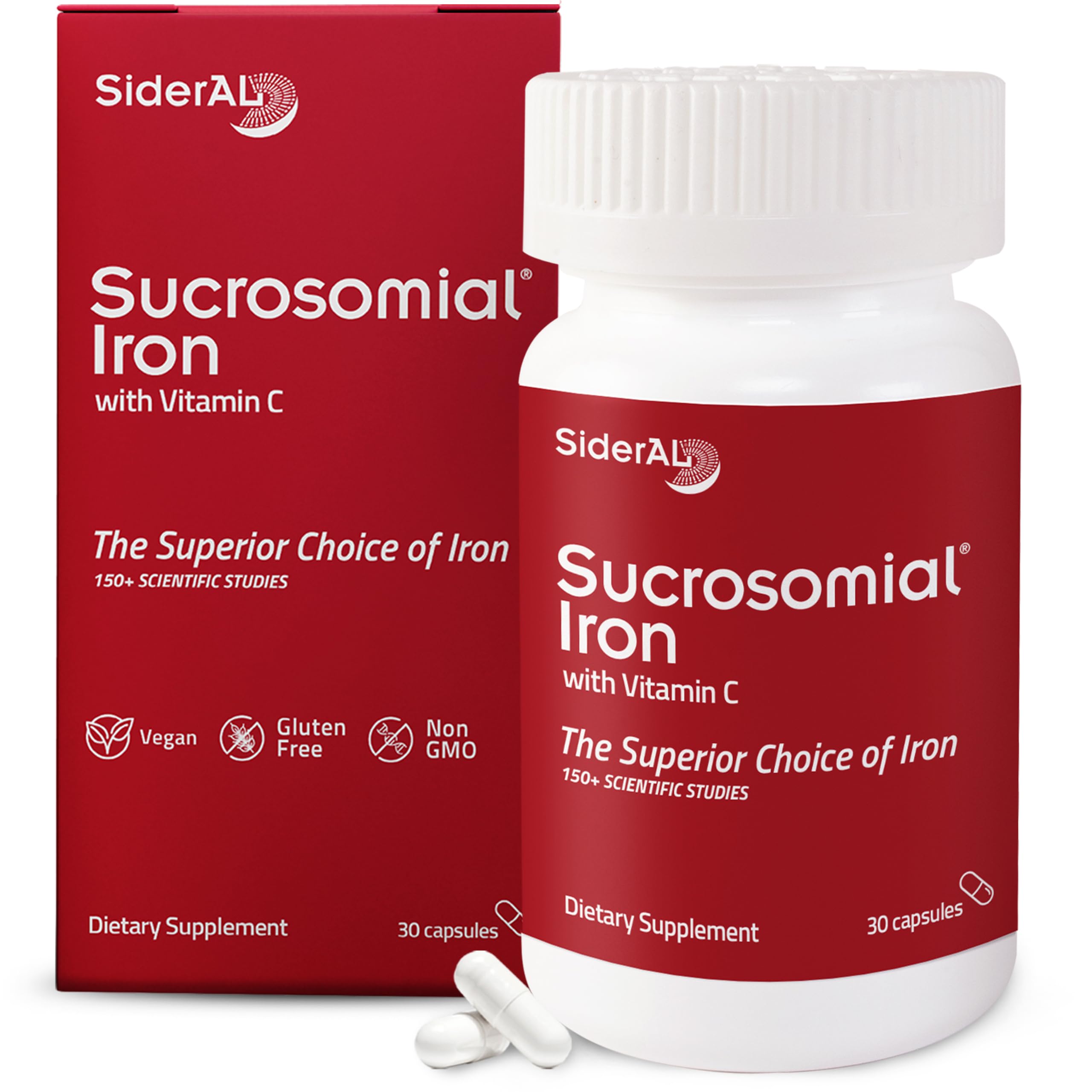 SiderAL Forte Sucrosomial Iron Supplement for Women and Men - Clinically Proven to Increase Levels without Side Effects, Gentle on Stomach, 7x Higher Absorption for Anemia & Energy, Vitamin C, 30ct 30 Capsules