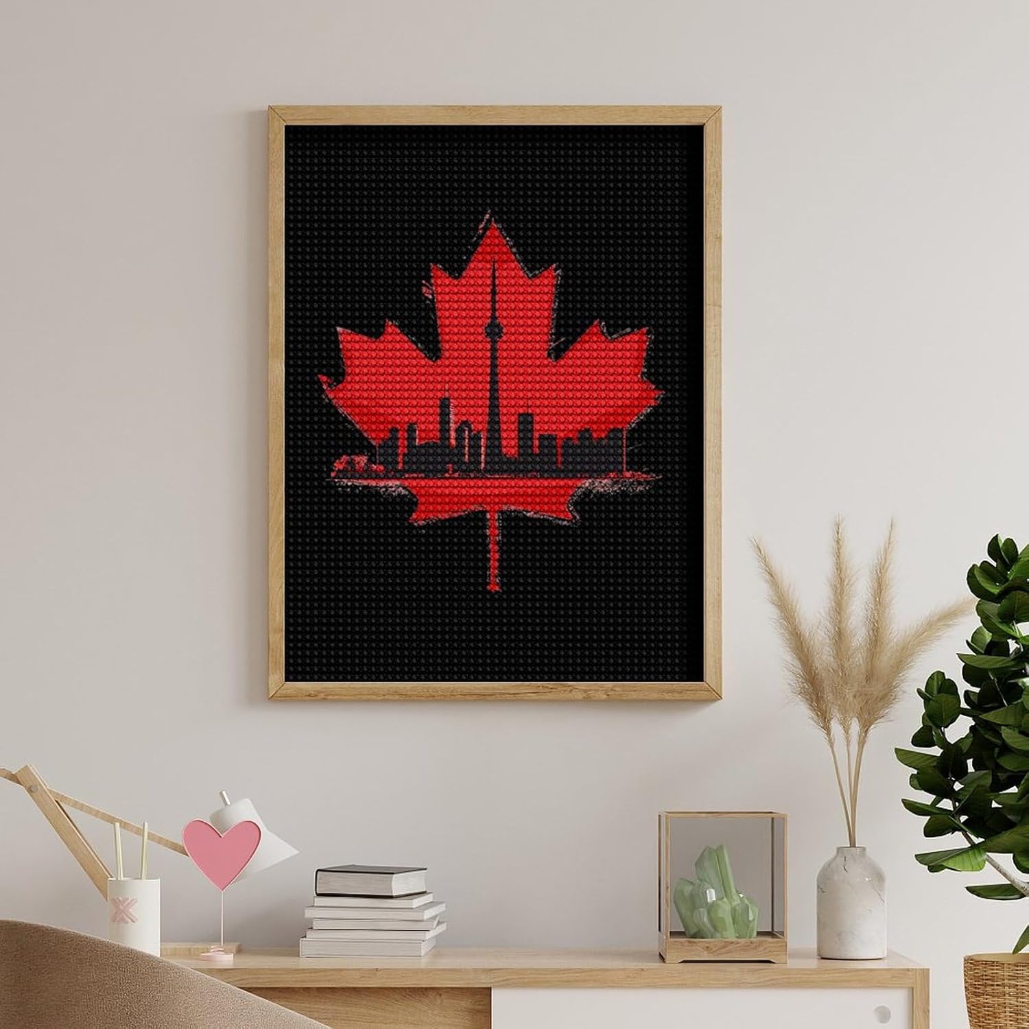 Canada Maple Leaf Skyline Custom Diamond Art Kits for Adults Round Full Drill Picture for Home Decoration