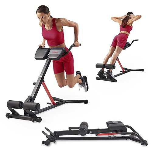 Sunny Health & Fitness Foldable Hyperextension Roman Chair w/Back Extension, Home Gym Sit Up Bench for Glute & Ab Workouts, Optional Adjustment Incline & Multi-Function Heavy-Duty Exercise Equipment - Multi Function Roman Chair