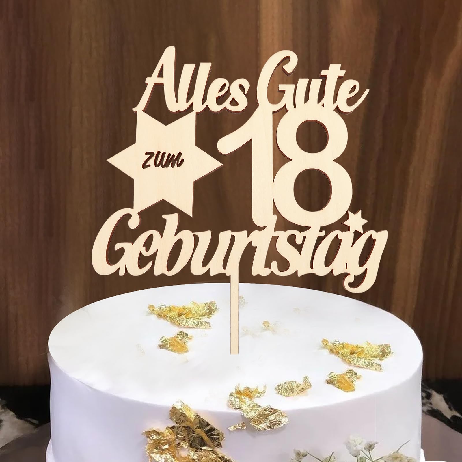 Tortenaufsatz 'Happy 18th Birthday' Aus Holz – Kuchendekoration Zum 18. Geburtstag, 19,8x16 Cm, Für Mädchen & Jungen