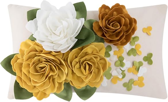 KINGROSE 3D Flower Decorative Throw Pillow Cover, Yellow, 12 x 20 Inch