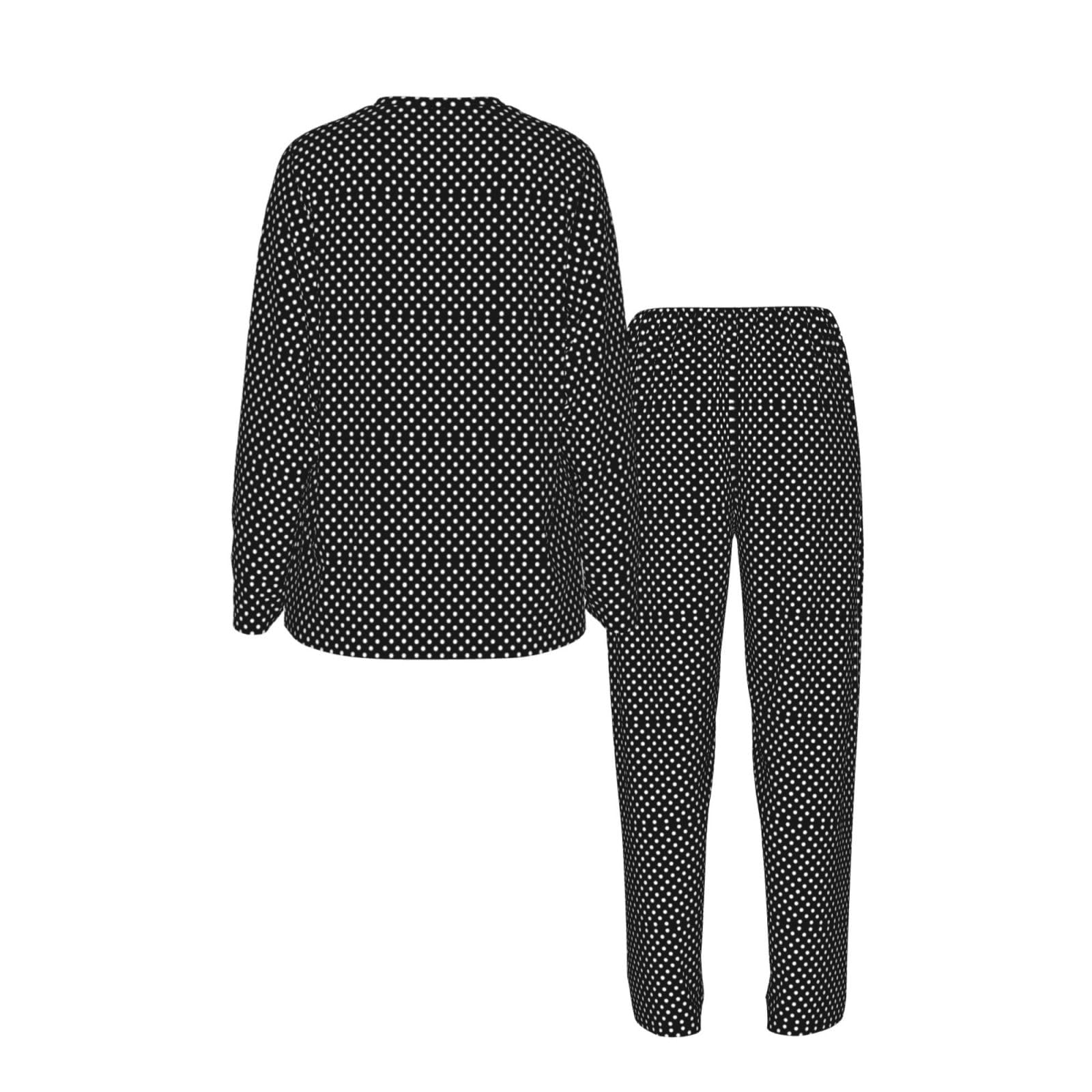 Pigiama da donna a maniche lunghe con stampa a pois bianchi e neri Set pigiama morbido elastico coulisse casual Daywear