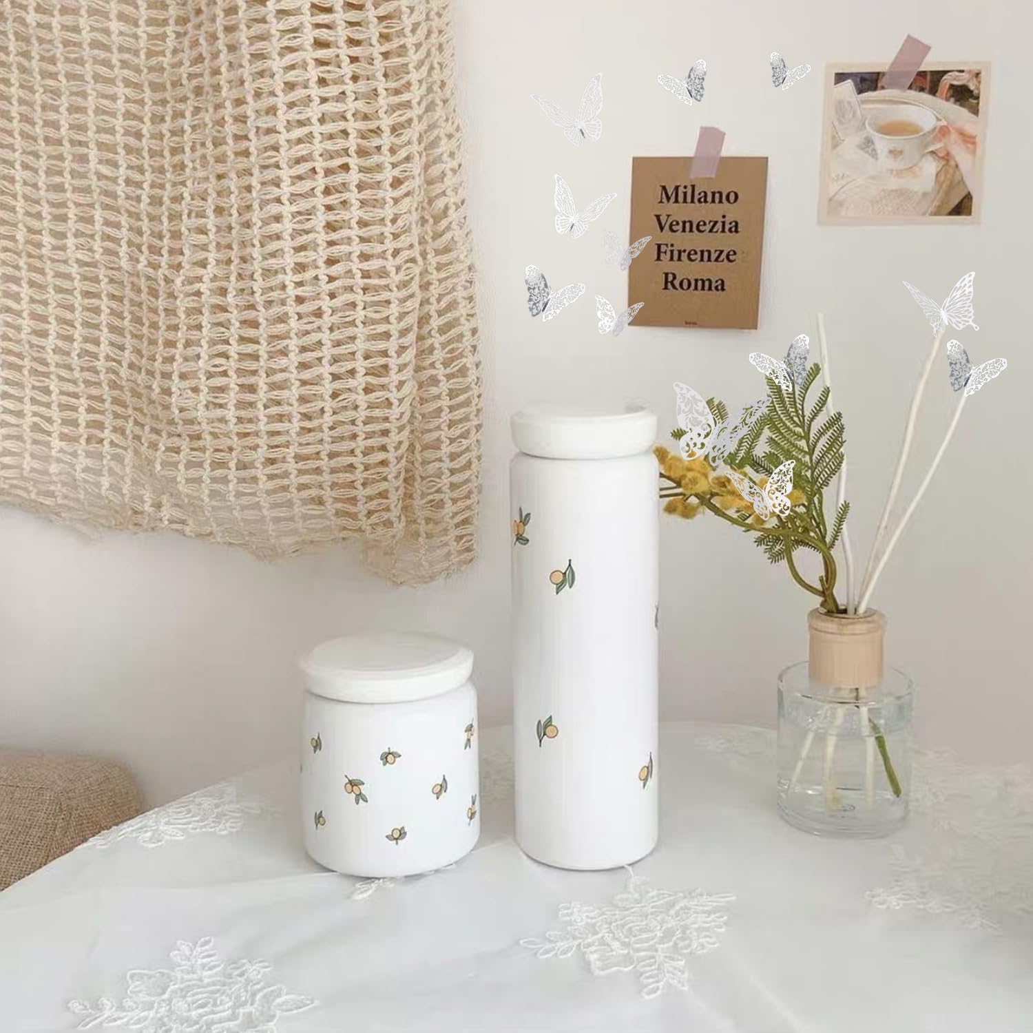 148 Stück Blumenstrauß-Anstecknadeln und 3D-Silber-Schmetterlings-Wanddekor-Set, Blumen-Diamant-Pins mit Schmetterlings-Aufklebern für Hochzeit, Muttertag, Party, Geburtstag, Valentinstag