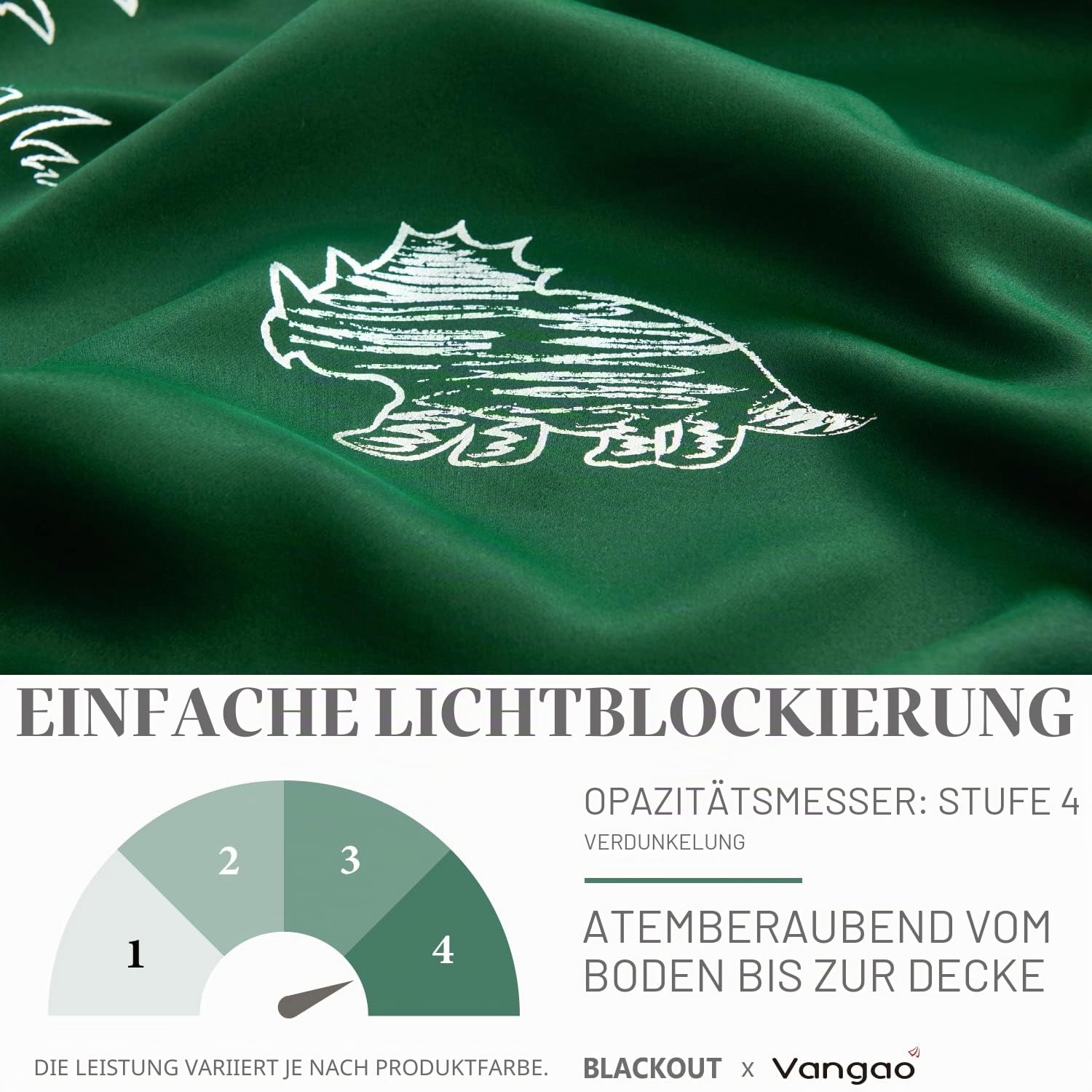Vangao Kinder-Vorhänge, grün, verdunkelnd, Dinosaurier-Vorhänge für Jungen, Kinderzimmer, Mädchenzimmer, silberfarbener Dino-Foliendruck, wärmeisoliert, Ösen, Fensterbehandlungen, 160 cm Länge, 2