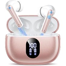 Wireless Earbuds, Hi-Fi Deep Bass Ear Buds, 48H Playtime In-Ear Headphones | 2 Mics for Clear Calls, LED Display, IPX7 Waterproof, Touch Control, Lightweight Bluetooth Earphones for iPhone/TV,RoseGold