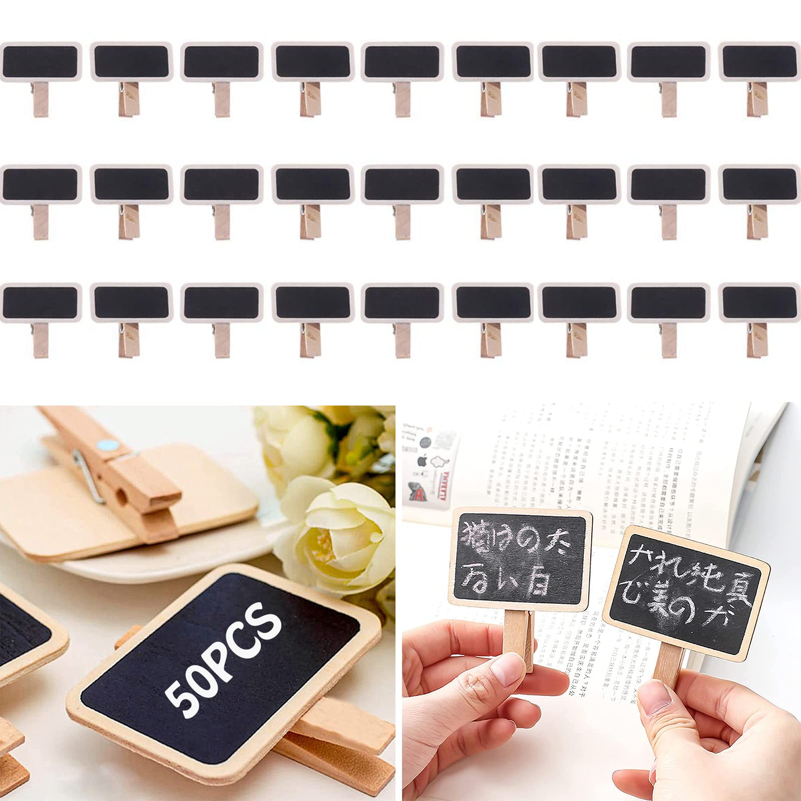 50 Mini Lavagnette In Legno Con Clip - Per Etichette, Matrimoni E Promemoria - Foto 2