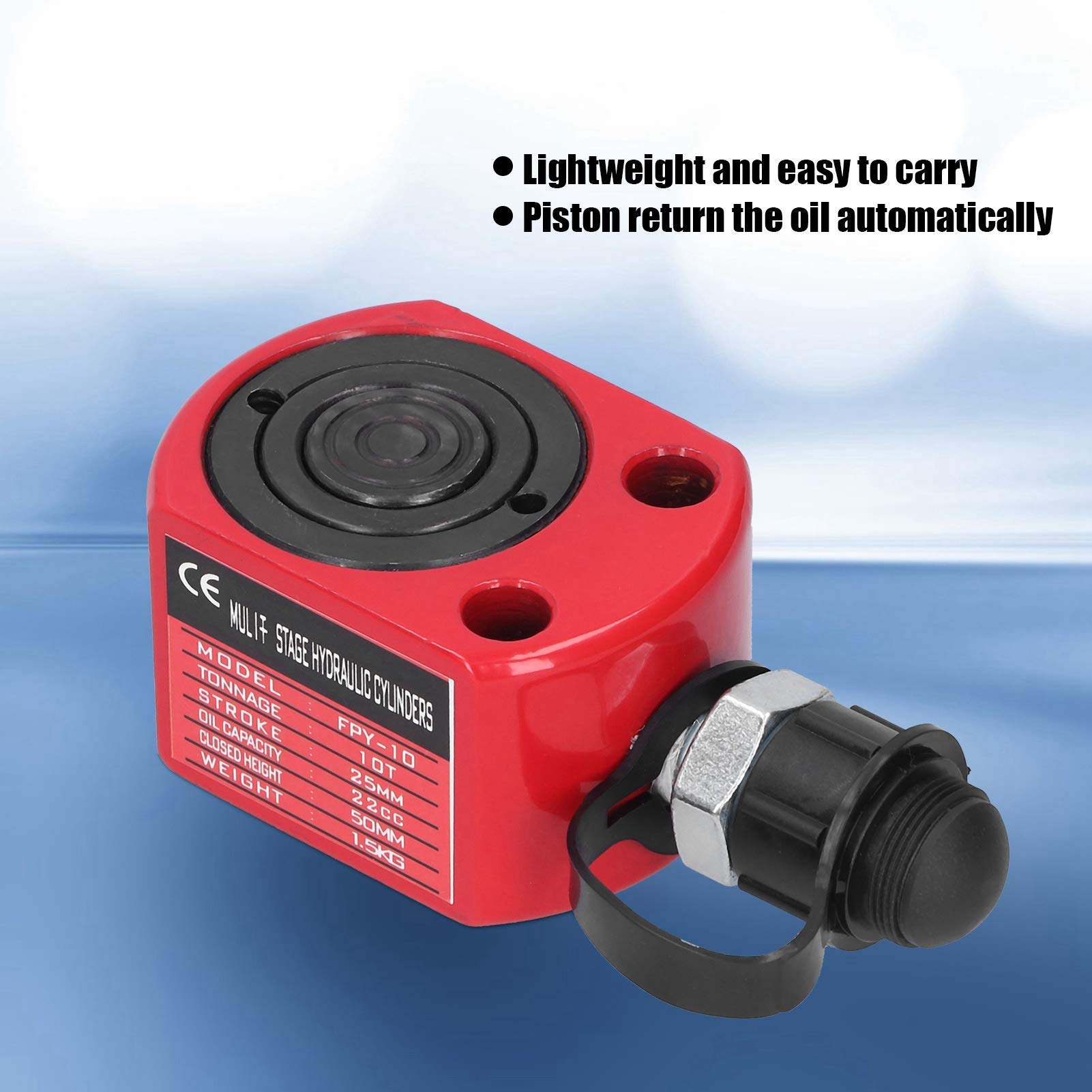 Cilindro Hidráulico 10T Gato de Ariete Hidráulico Rojo Herramienta Eléctrica de émbolo de Agujero Hueco Separado 50 mm de Altura